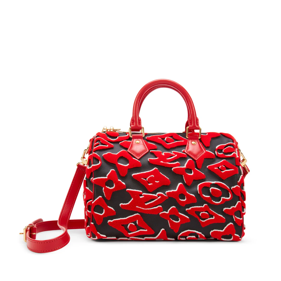 Red, White, and Black Tufted Monogram Canvas LVxUF Speedy Bandoulière