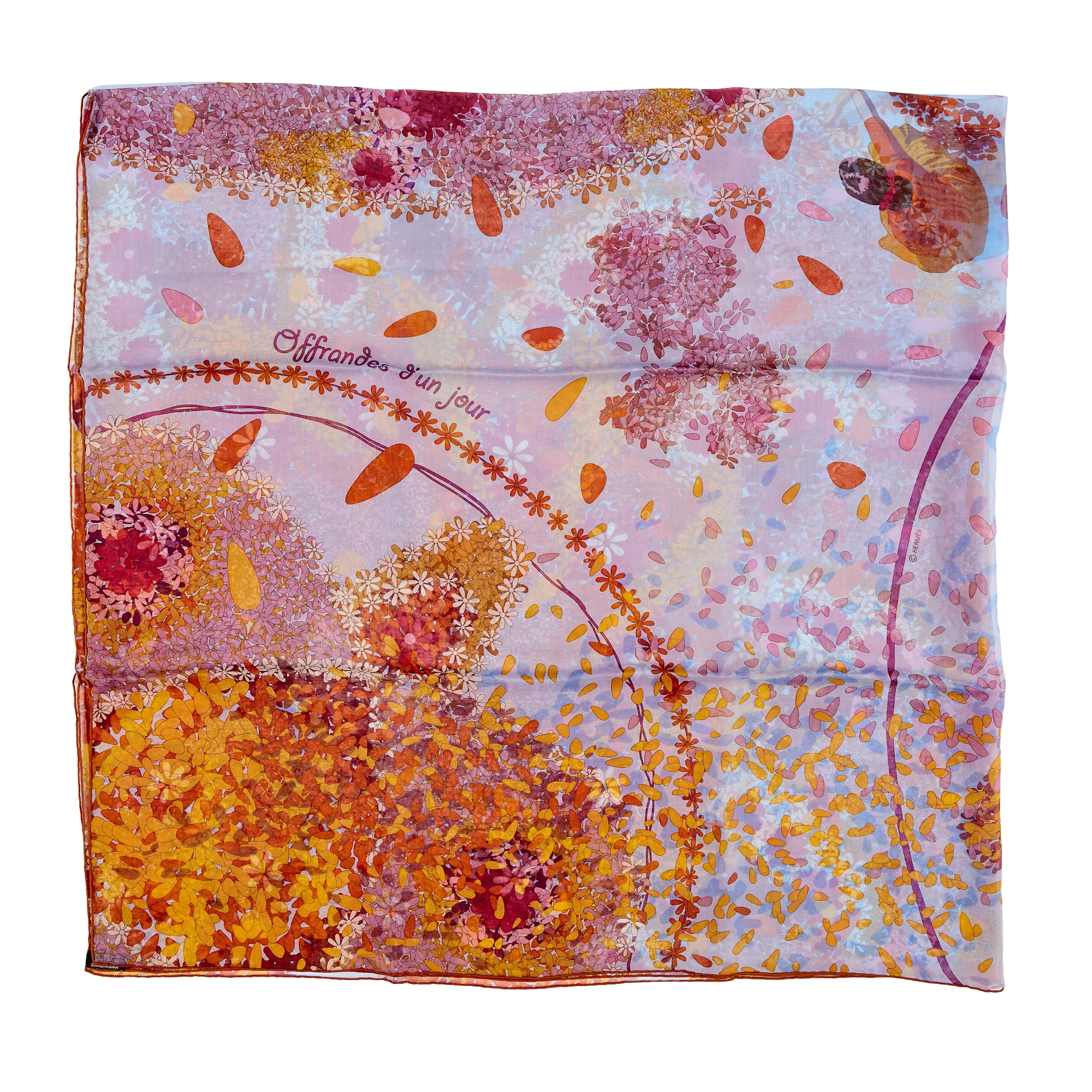 Blue, Orange and Yellow Offrandes d'un Jour Chiffon Scarf 140