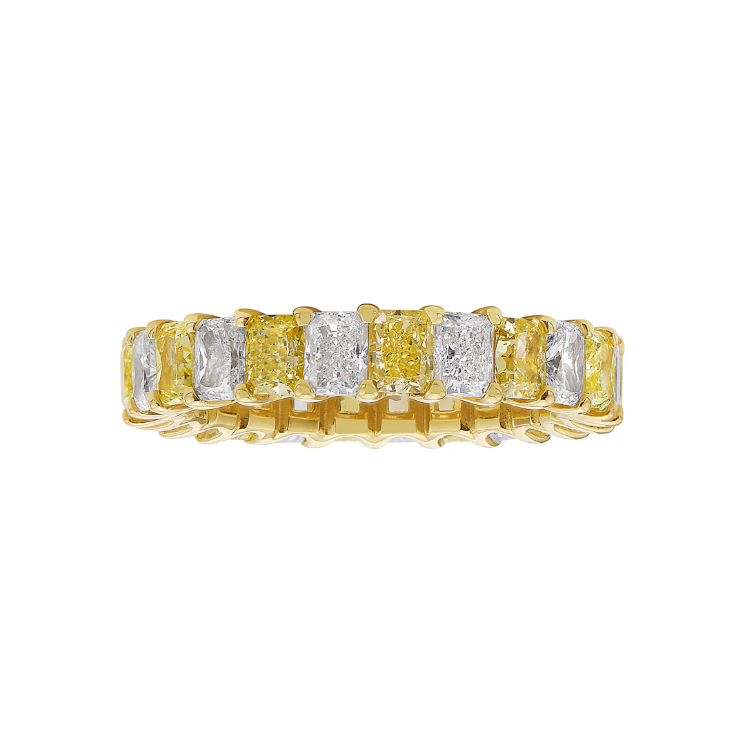 Gold, 5.00ctw Radiant Cut Yellow Diamond and Diamond Eternity Band Ring