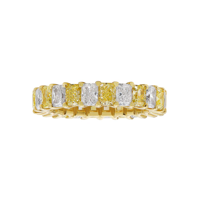 Gold, 5.00ctw Radiant Cut Yellow Diamond and Diamond Eternity Band Ring