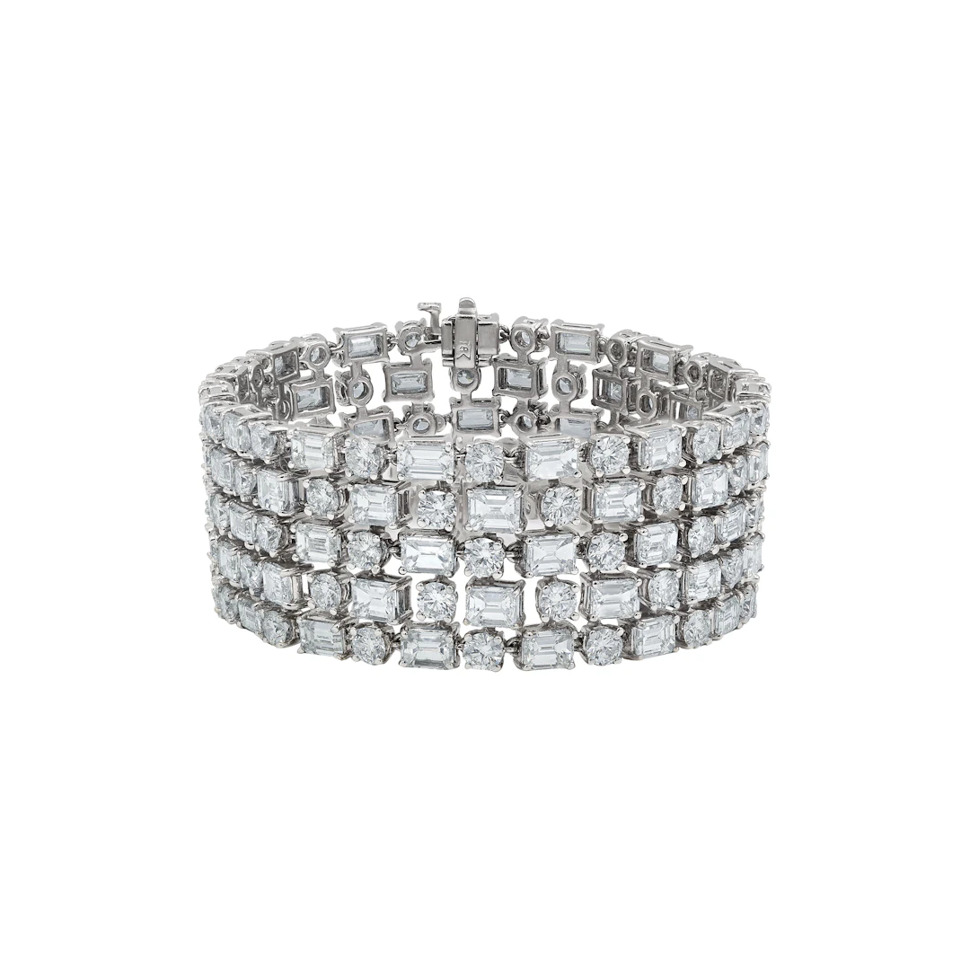 White Gold and 50.00ctw Fancy Cut Diamond Five Row Bracelet