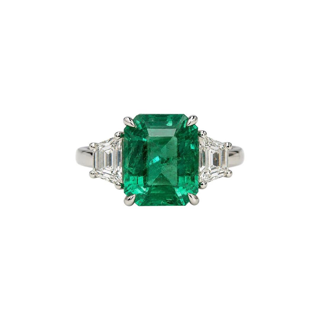 Platinum, 5.78ct Zambian Emerald and Diamond Ring
