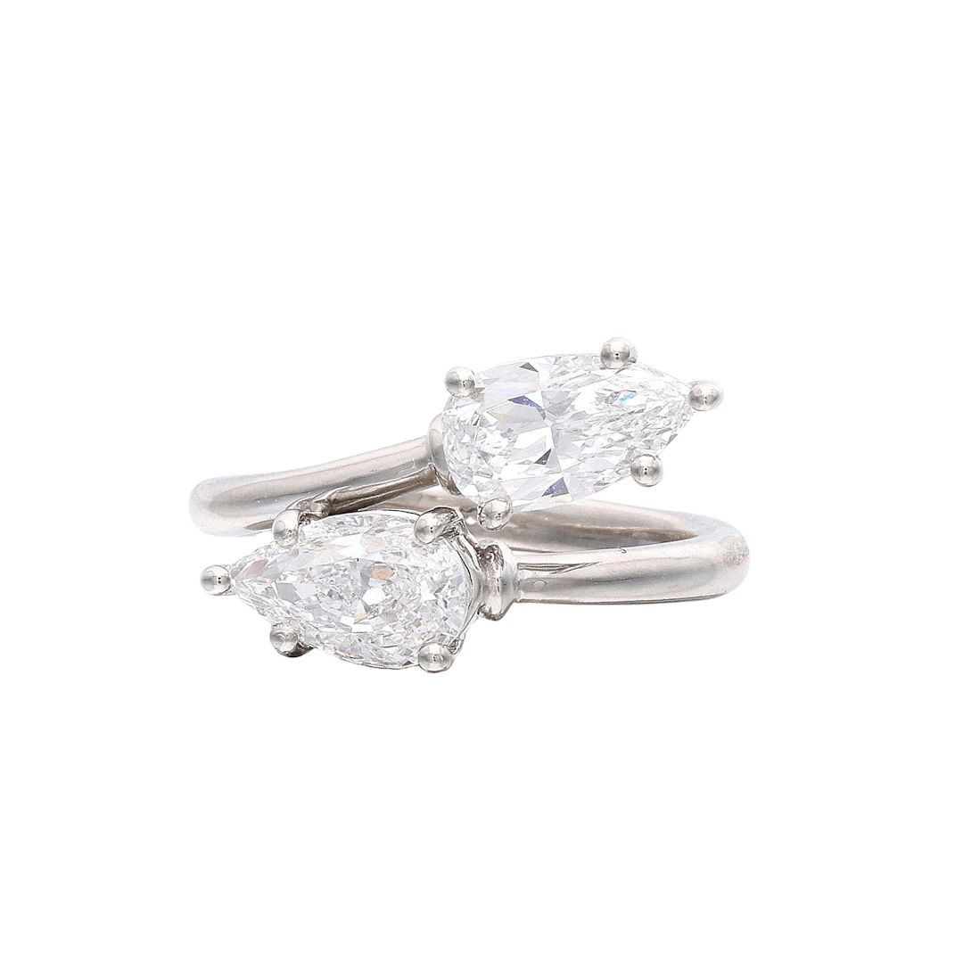 Platinum, 1.01ct and 1.00ct Pear Shape Diamond Toi et Moi Ring