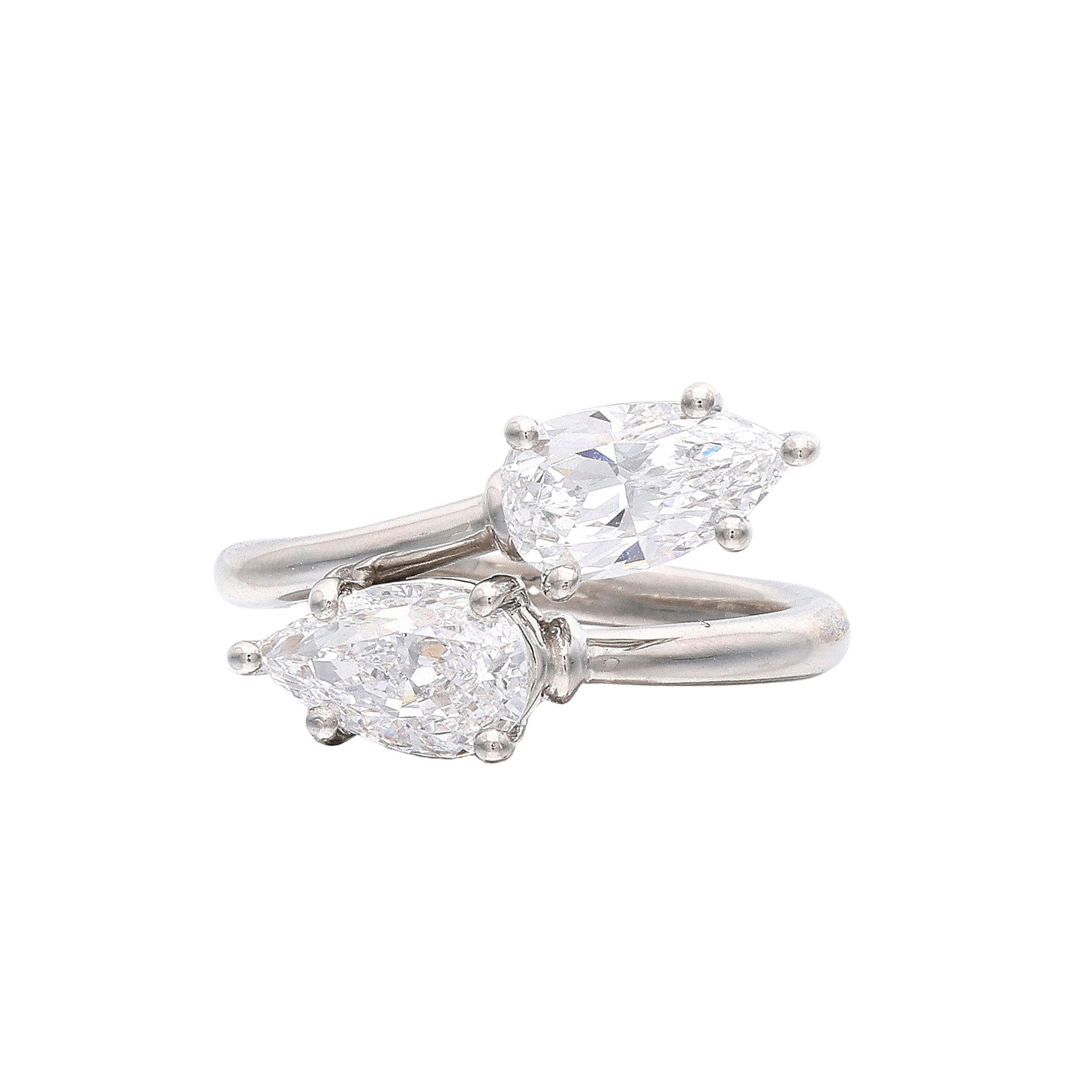 Platinum, 1.01ct and 1.00ct Pear Shape Diamond Toi et Moi Ring
