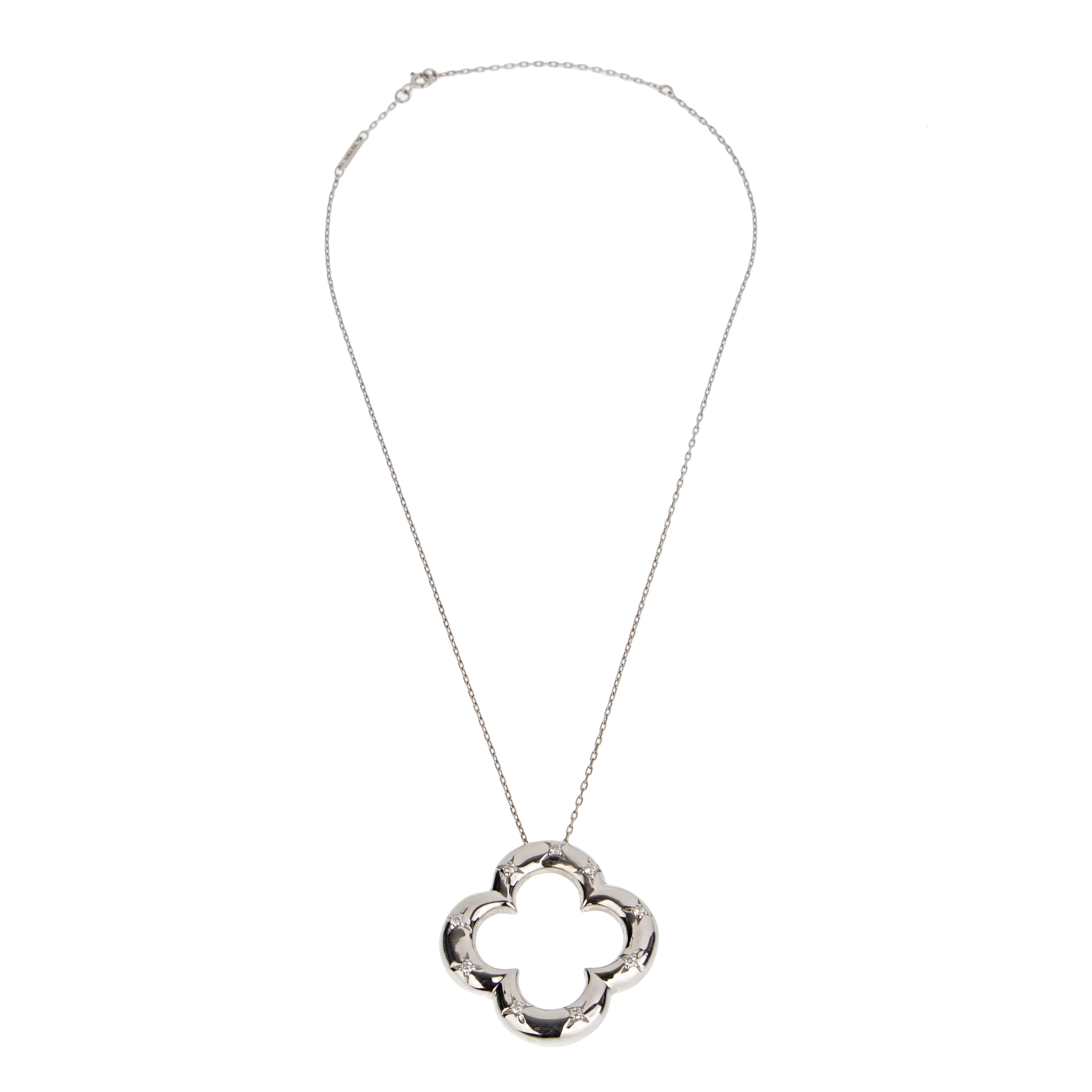 White Gold and Diamond Alhambra Pendant Necklace