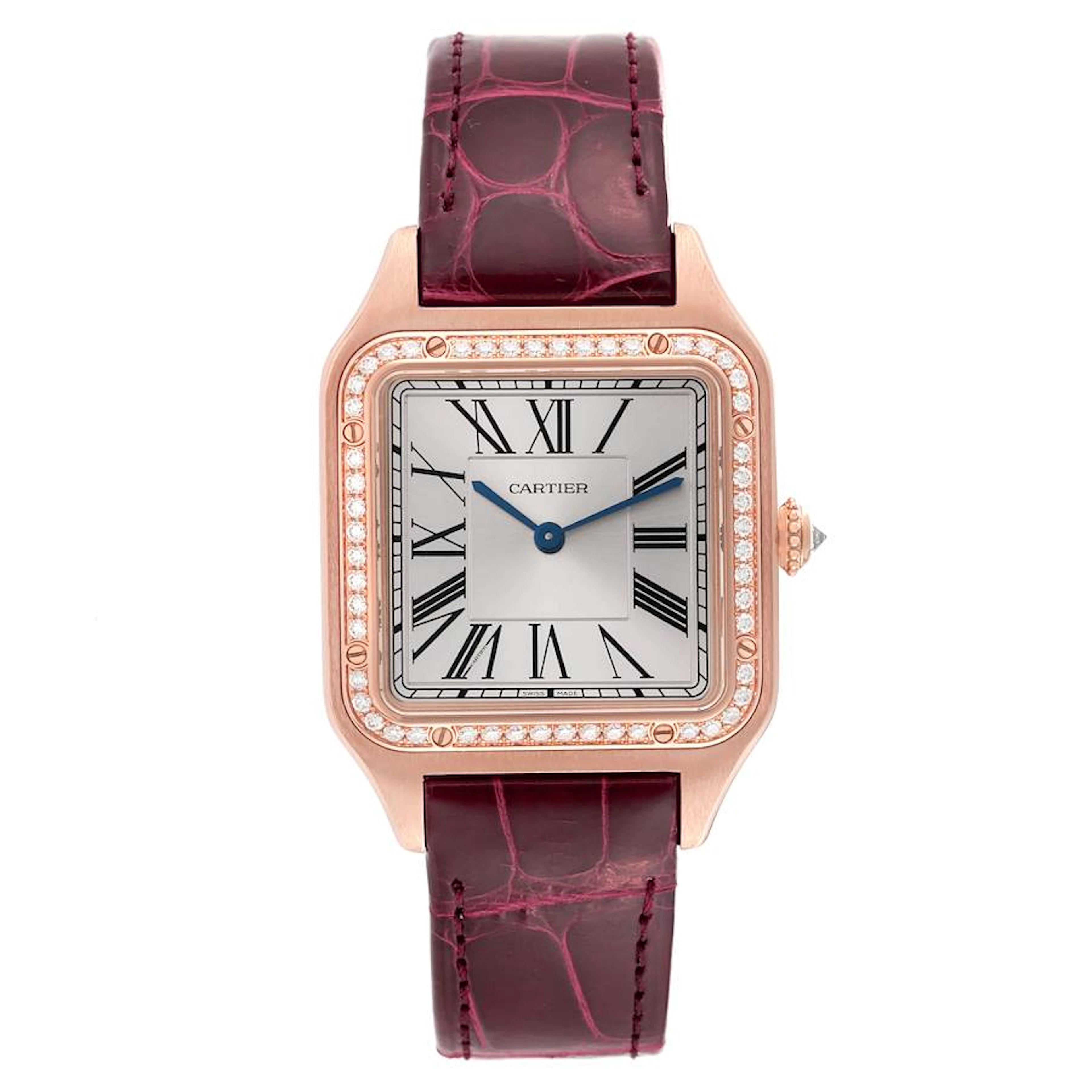 Santos Dumont Large (Reference WJSA0016). A 43.5mm rose gold diamond