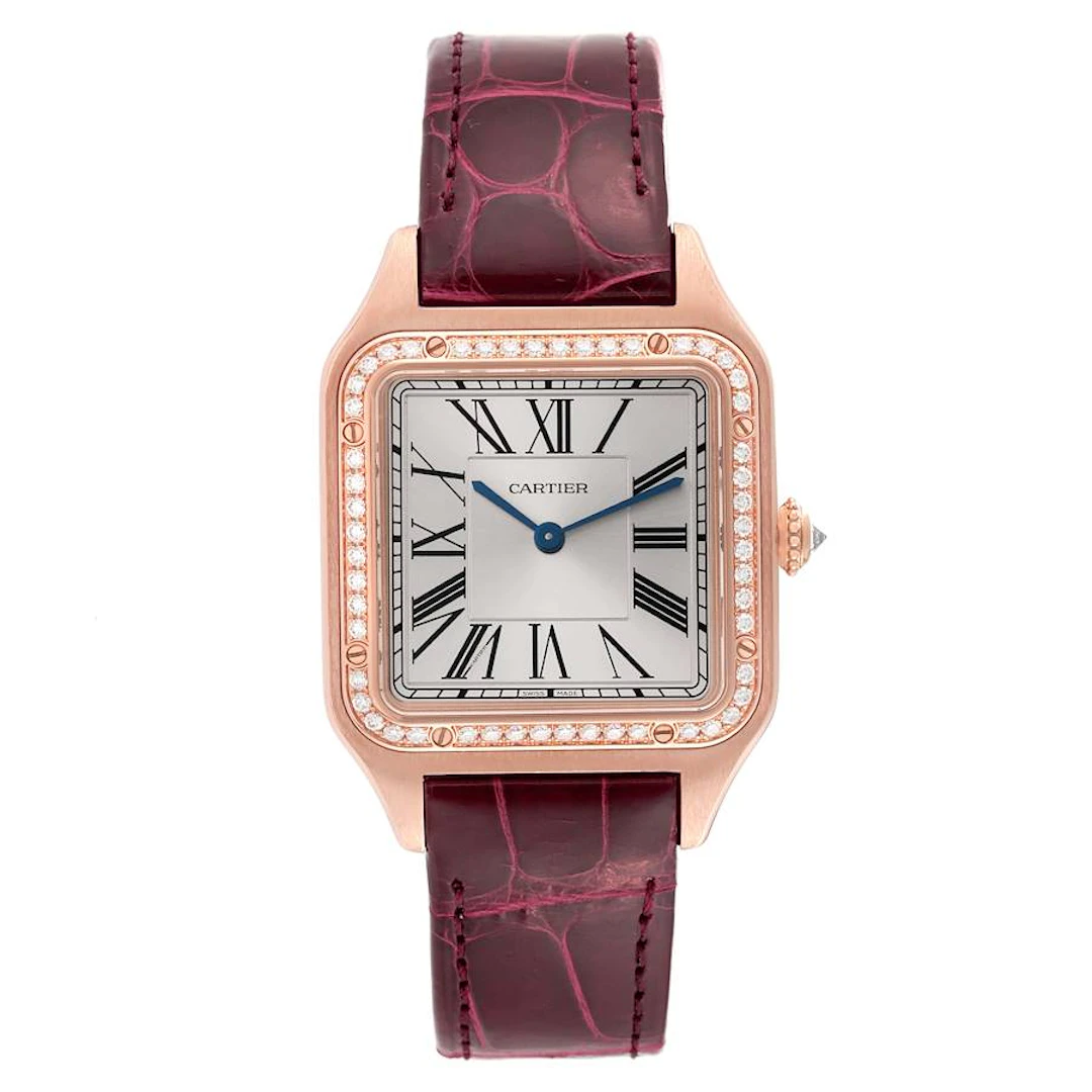 Santos Dumont Large (Reference WJSA0016). A 43.5mm rose gold diamond