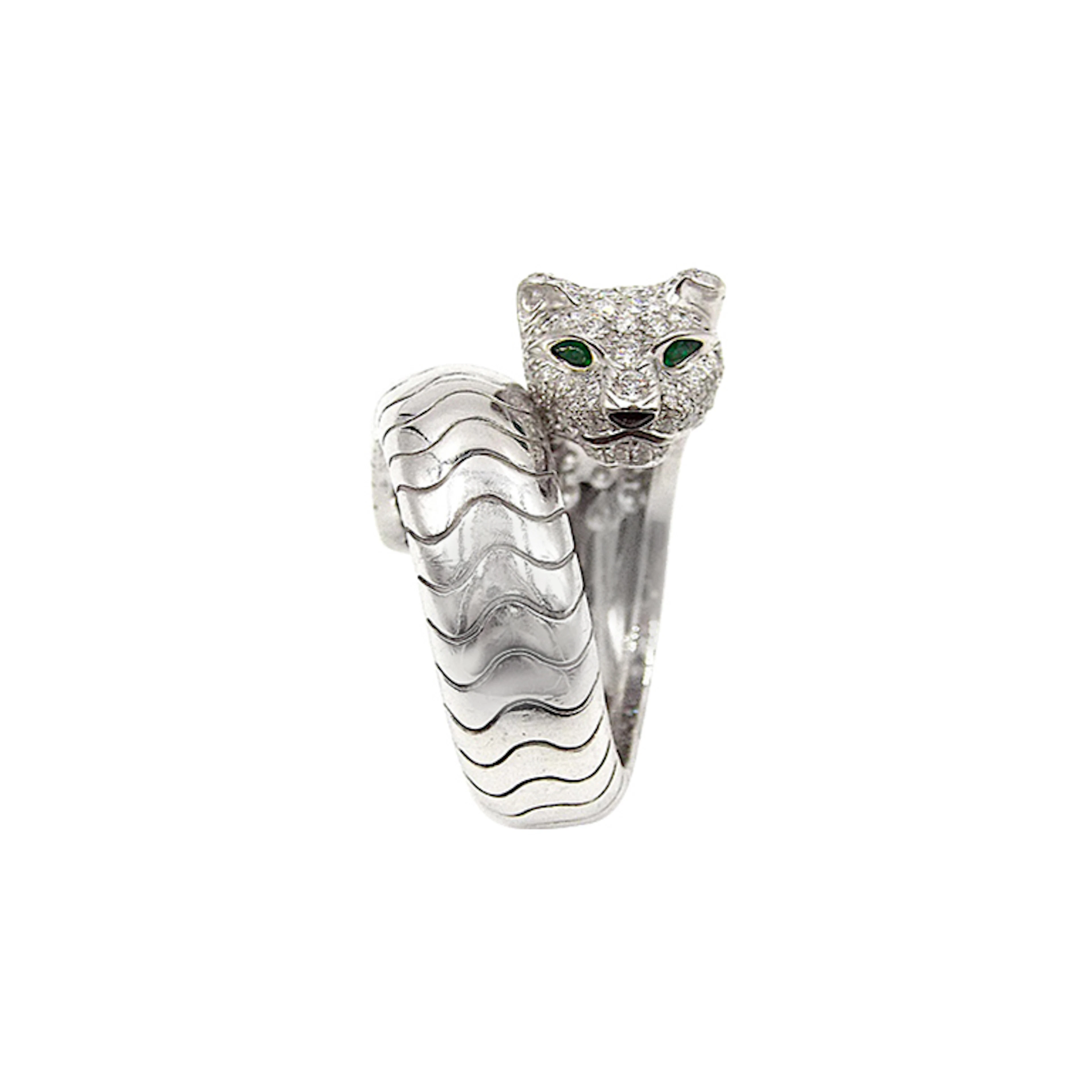 White Gold, Diamond, Tsavorite Garnet and Onyx Panthère Ring