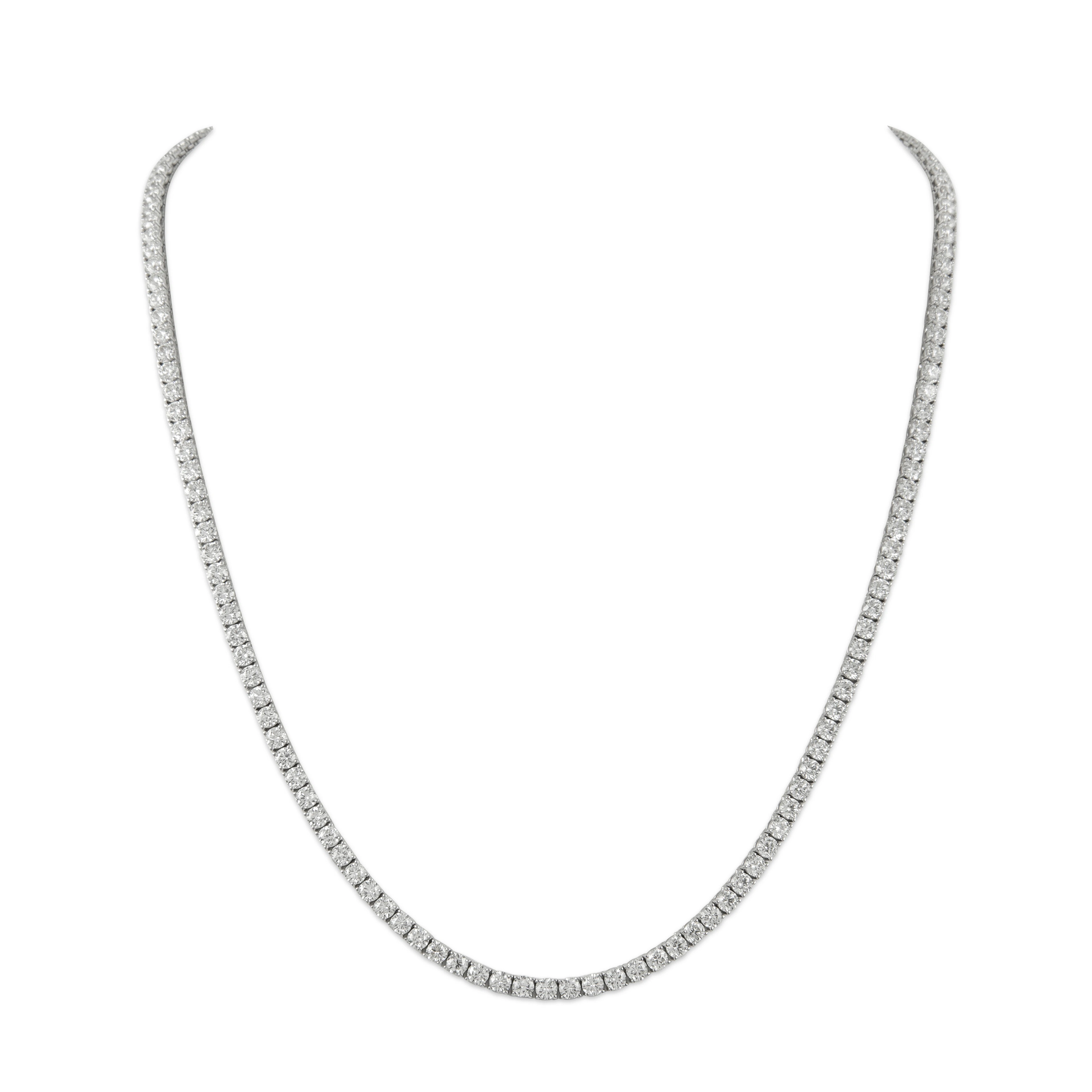 White Gold and 35.55ctw Round Brilliant Cut Diamond Tennis Necklace