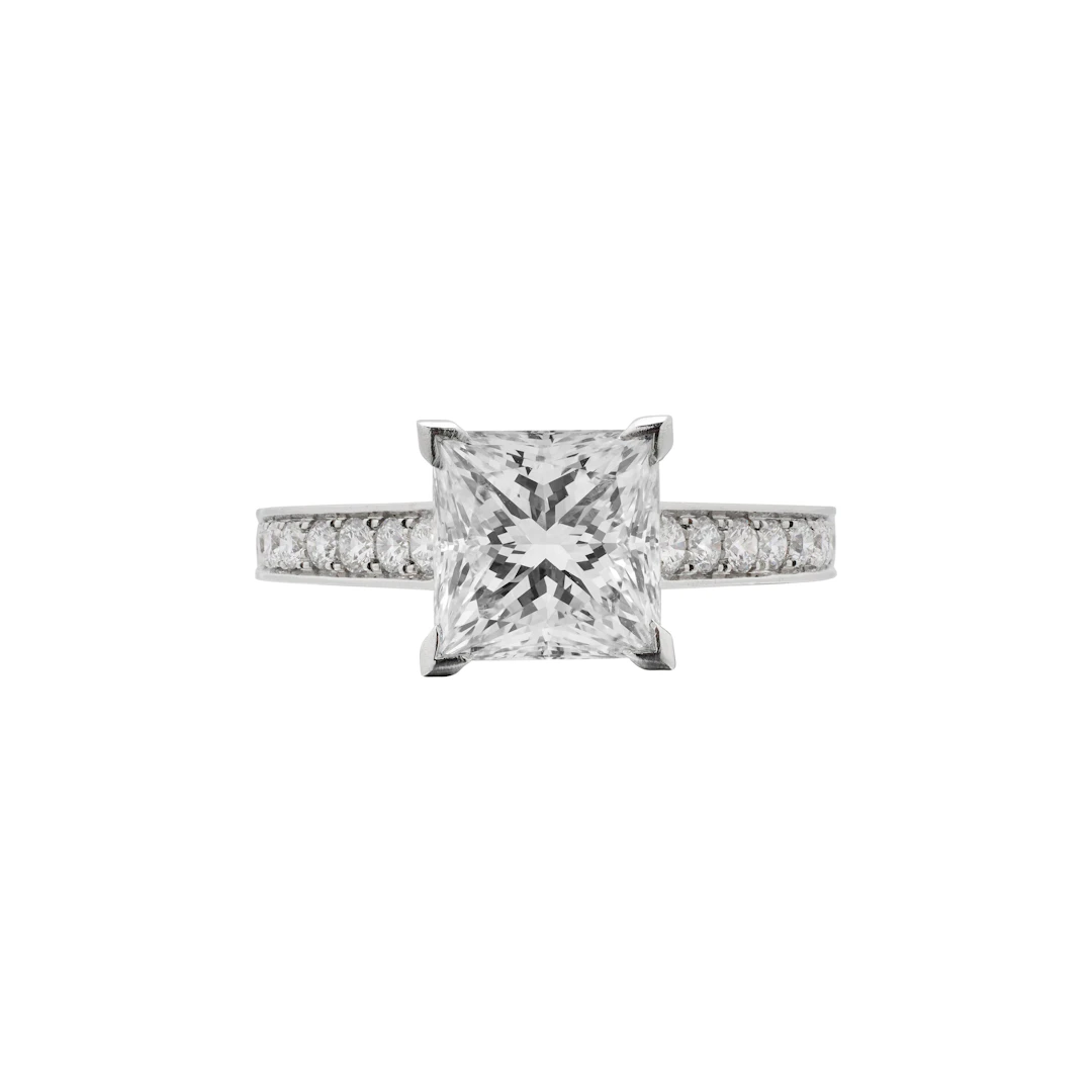 Platinum, 2.53ct Princess Cut Diamond and Diamond Engagement Ring