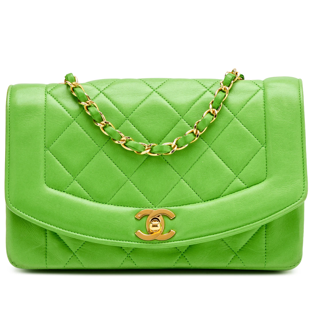 Vintage Apple Green Quilted Lambskin Small Diana Flap Bag Gold Hardware