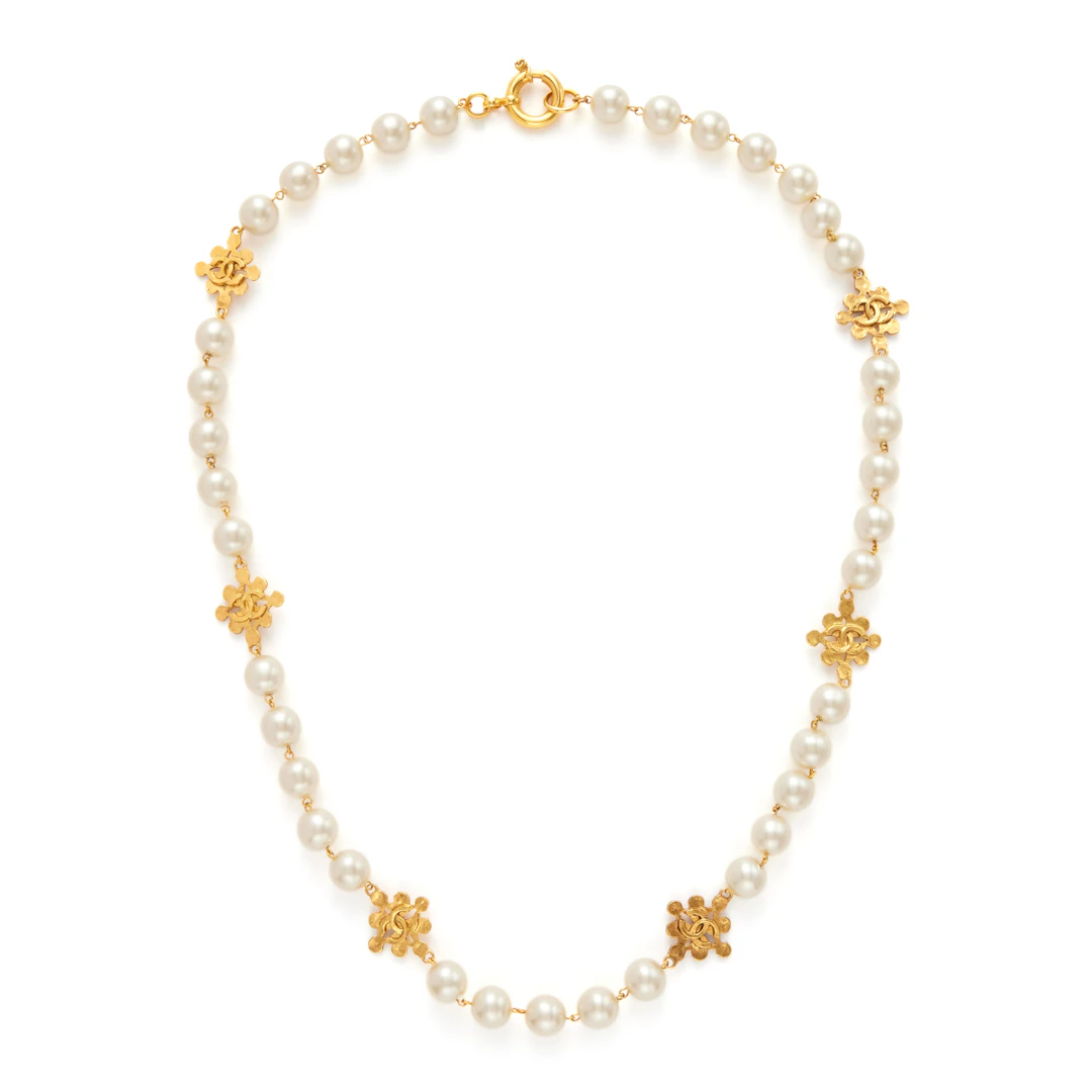 Imitation Pearl and Gold Metal CC Necklace, 1994