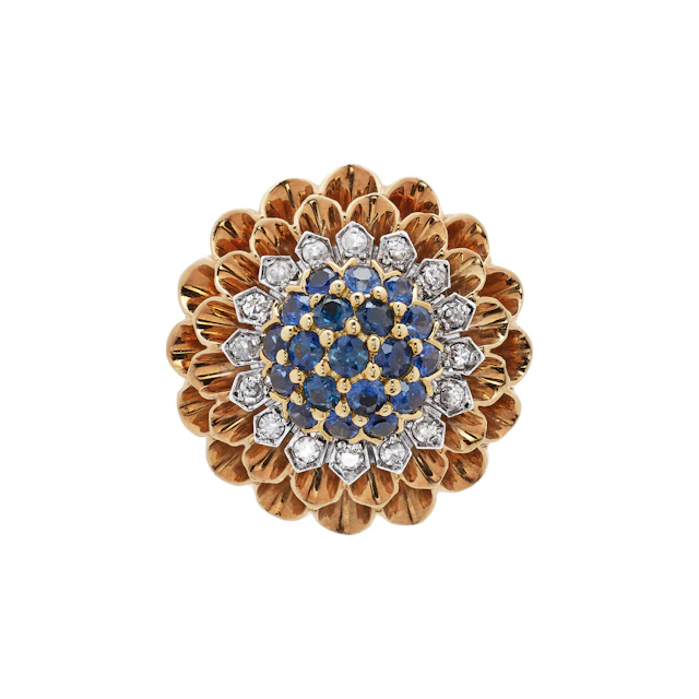 Vintage Gold, White Gold, Platinum, Sapphire and Diamond Floral Ring