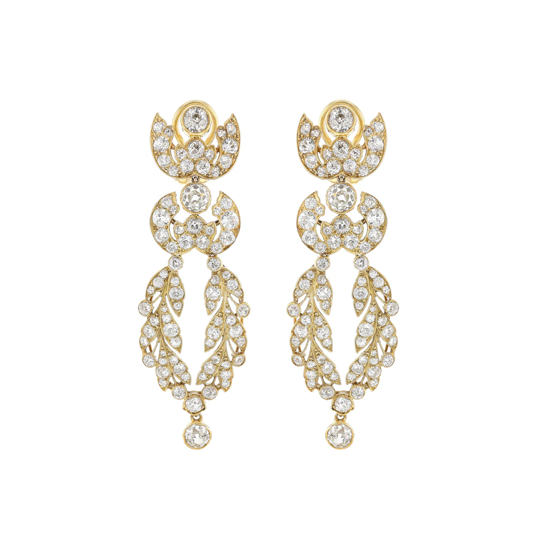 Vintage Platinum, Gold and Diamond Foliate Earclips