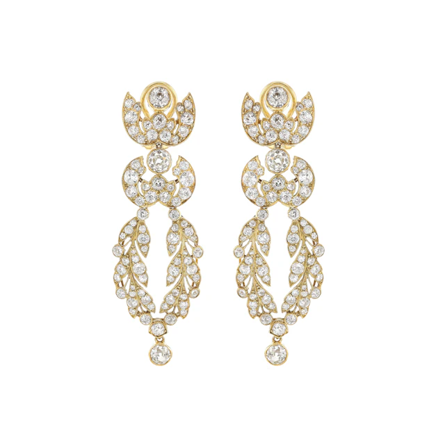 Vintage Platinum, Gold and Diamond Foliate Earclips