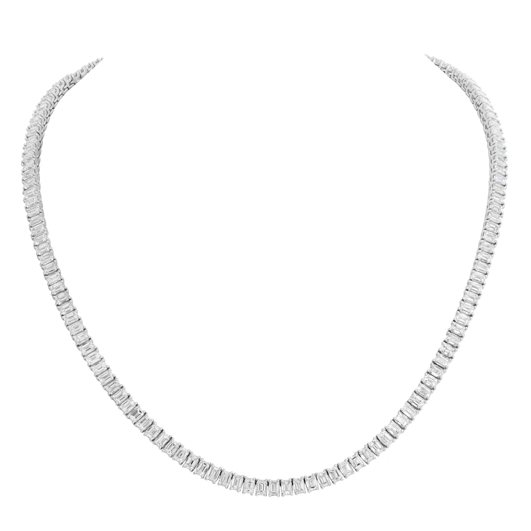 Platinum and 27.15ctw Emerald Cut Diamond Tennis Necklace