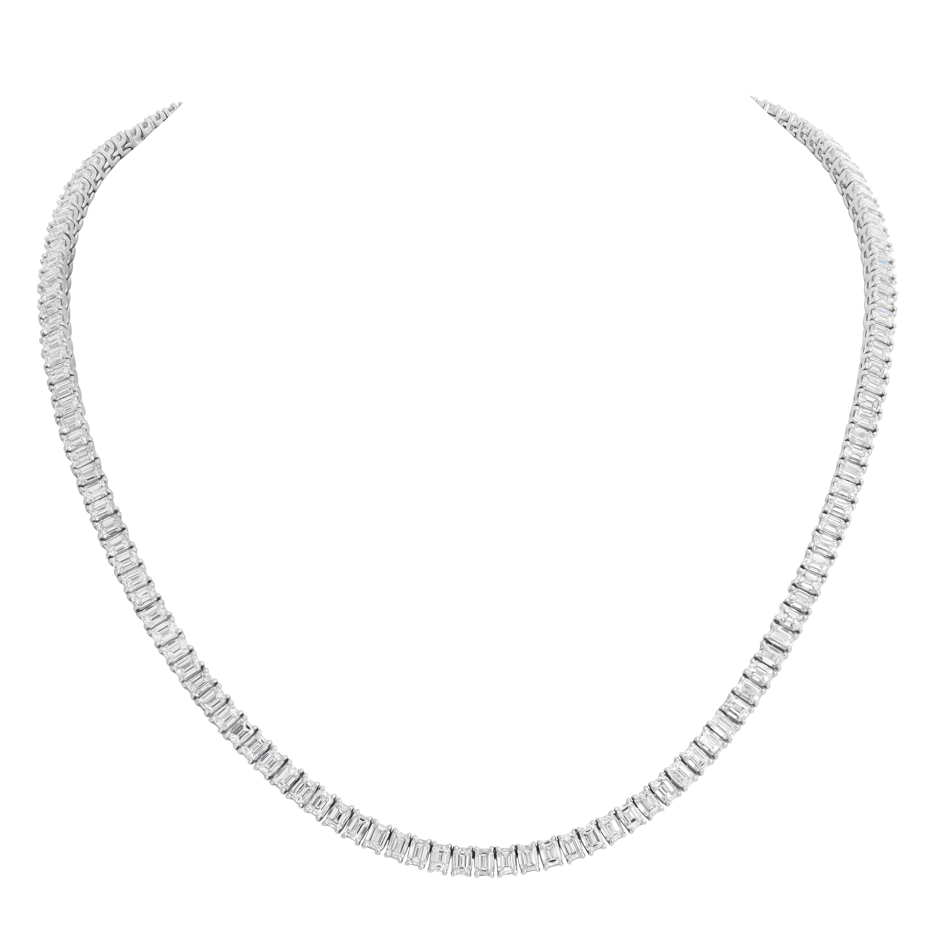 Platinum and 27.15ctw Emerald Cut Diamond Tennis Necklace