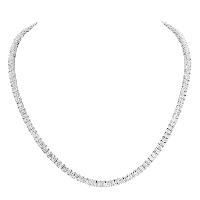 Platinum and 27.15ctw Emerald Cut Diamond Tennis Necklace