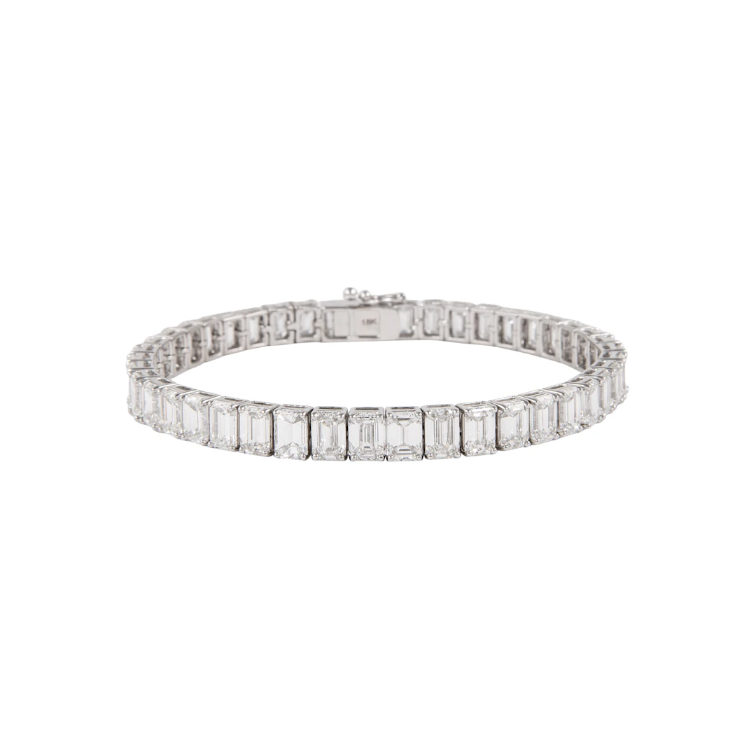 White Gold and 20.69ctw Emerald Cut Diamond Tennis Bracelet