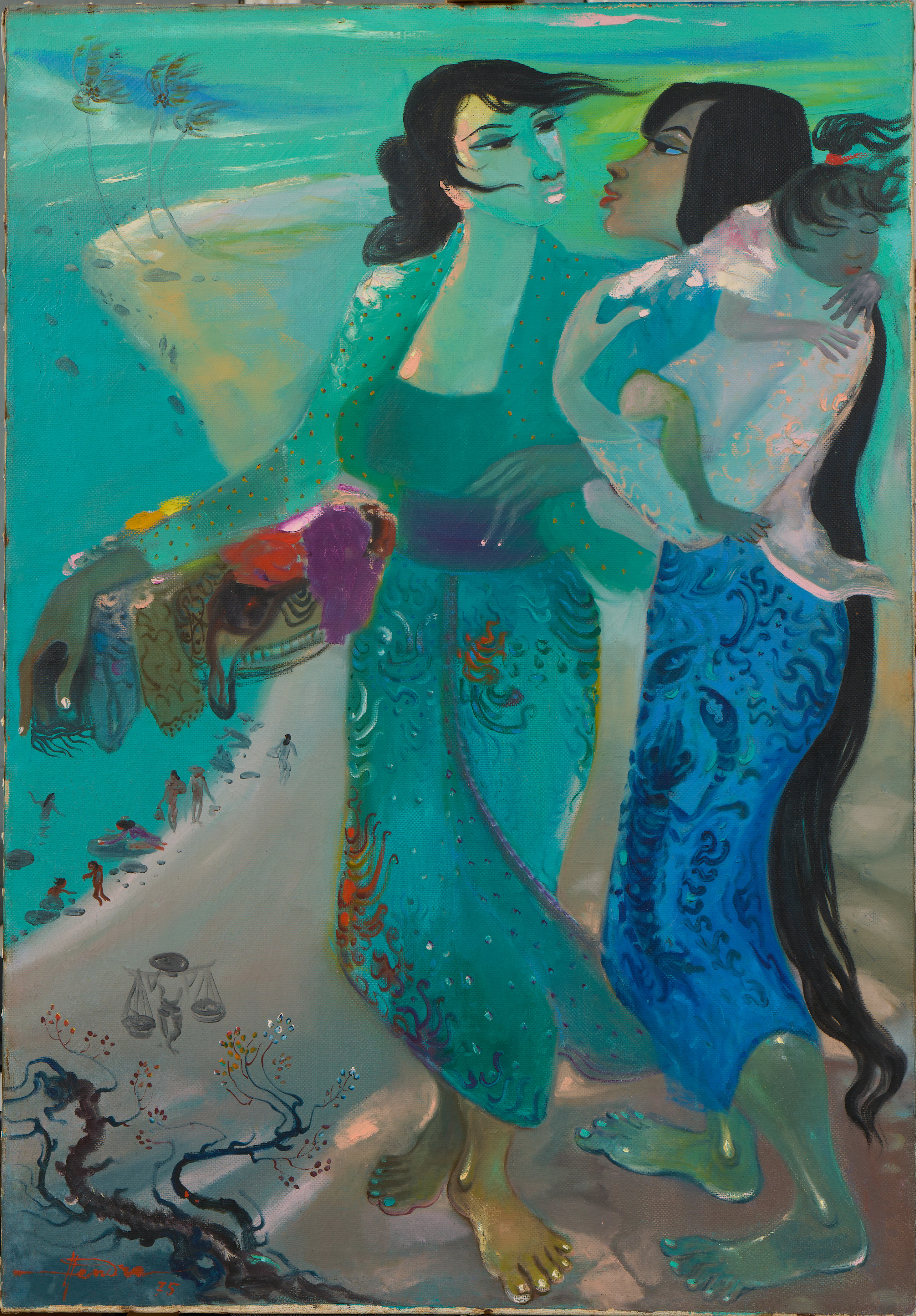 Two Women on the Beach, oil on canvas