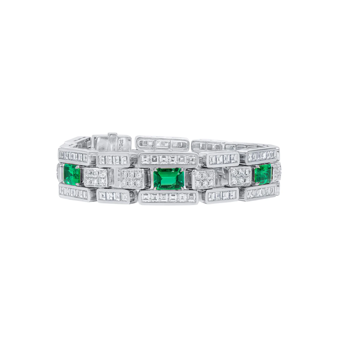 White Gold, 5.03ctw Colombian Emerald and Diamond Bracelet