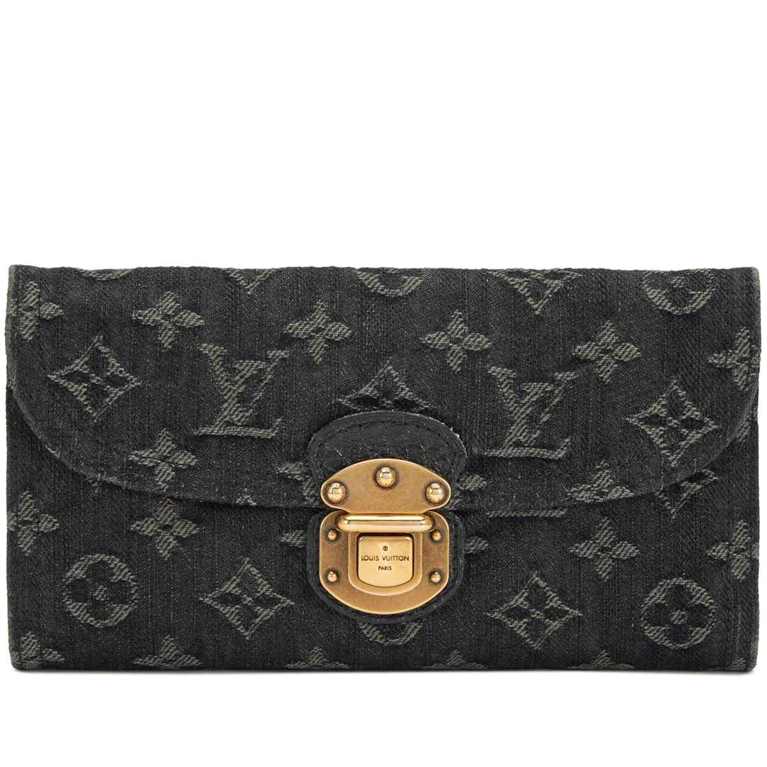Black Denim Monogram Amelia Wallet Antique Brass Hardware, 2008