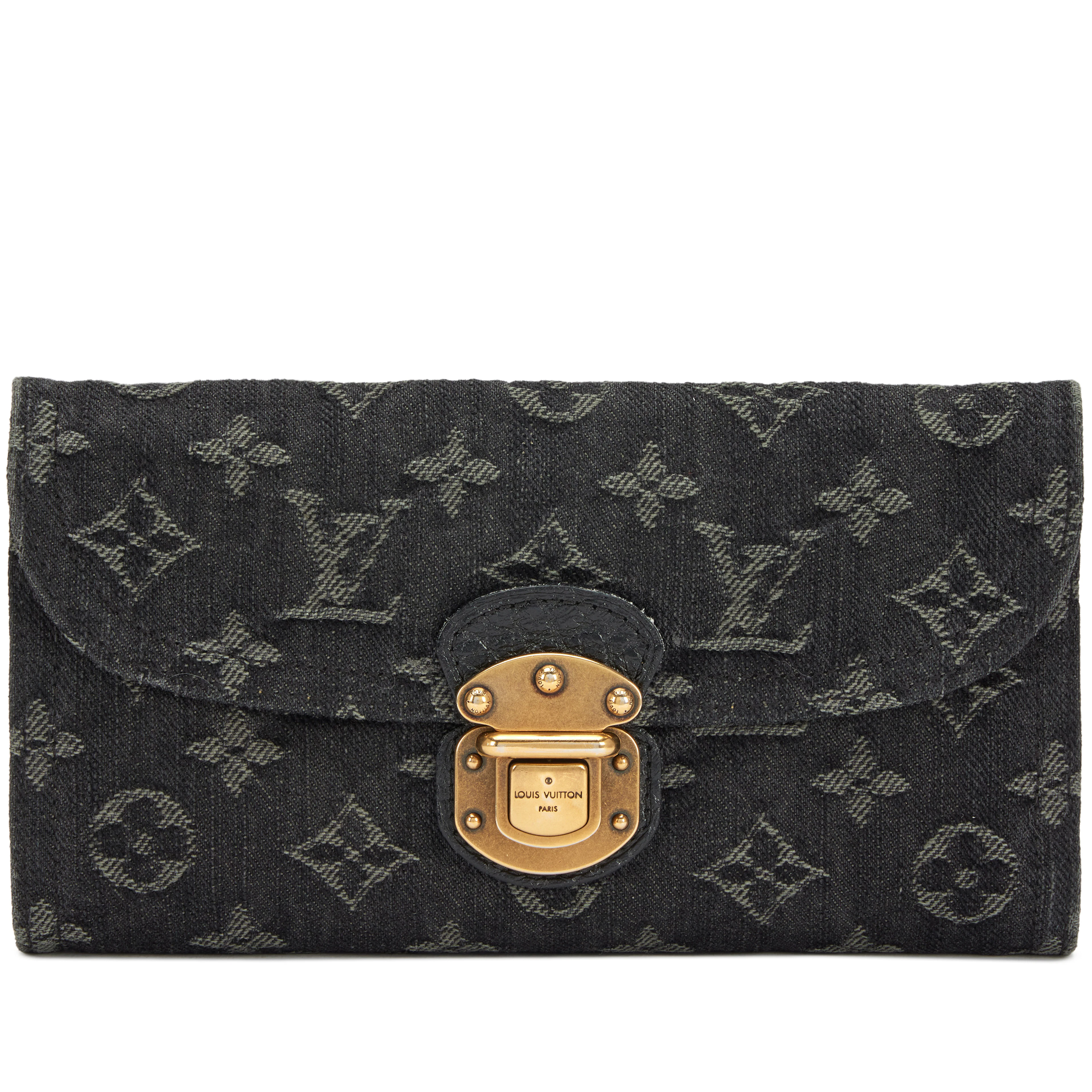 Black Denim Monogram Amelia Wallet Antique Brass Hardware, 2008