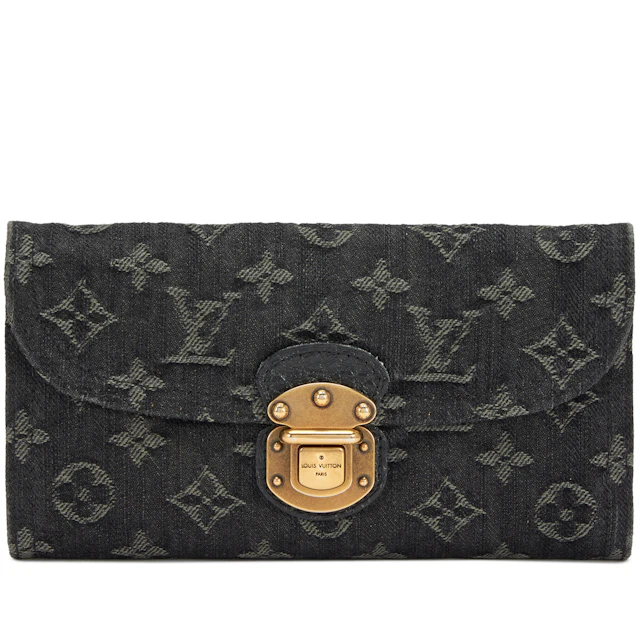 Black Denim Monogram Amelia Wallet Antique Brass Hardware, 2008