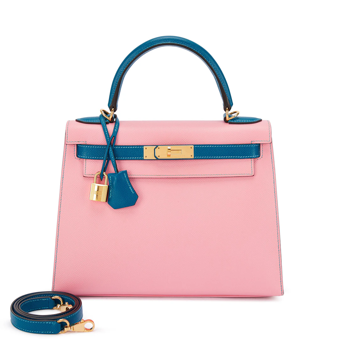 Rose Confetti and Bleu Izmir Epsom HSS Kelly 28 Sellier Gold Hardware, 2016