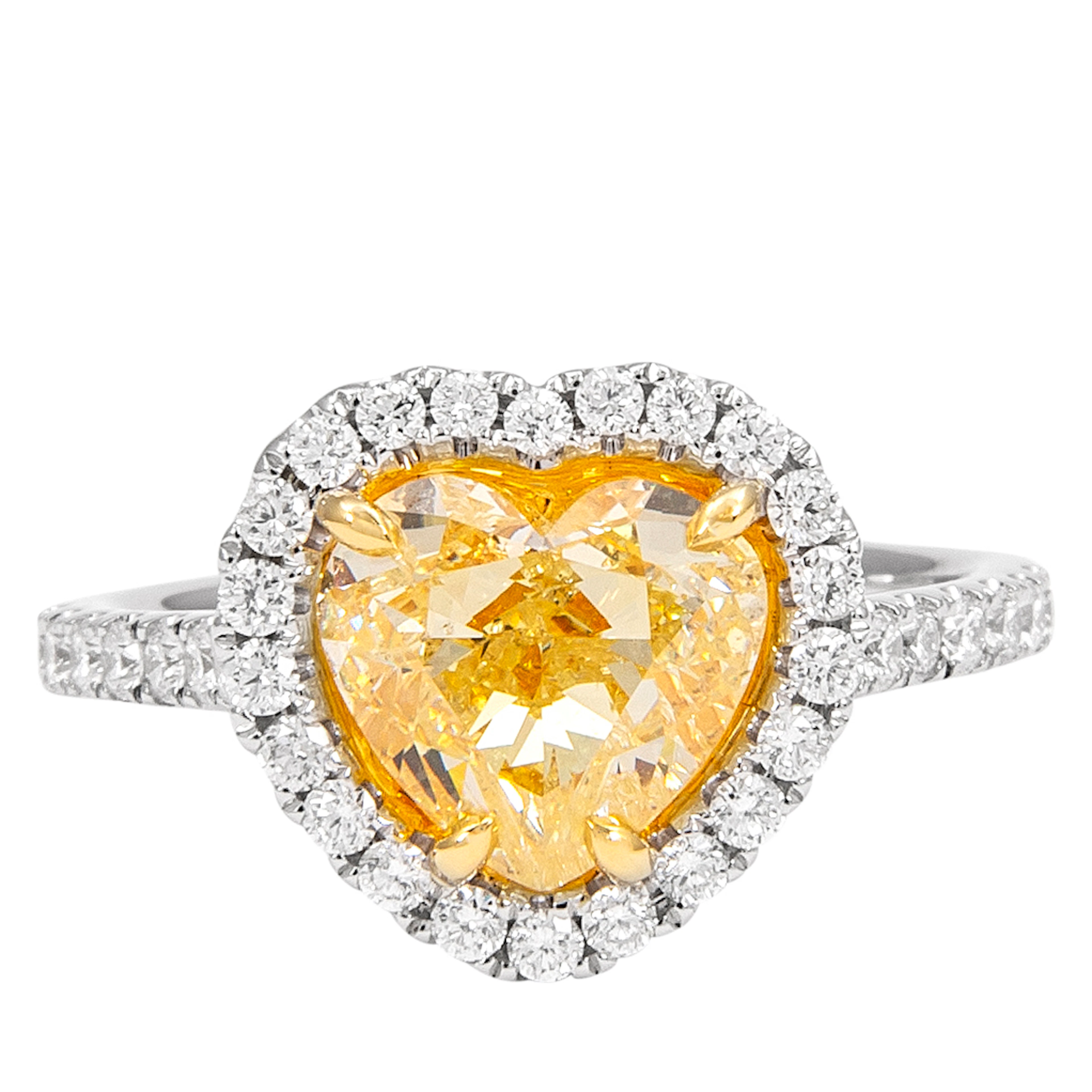 White Gold, Gold, 2.58ct Heart Shape Fancy Light Yellow Diamond and