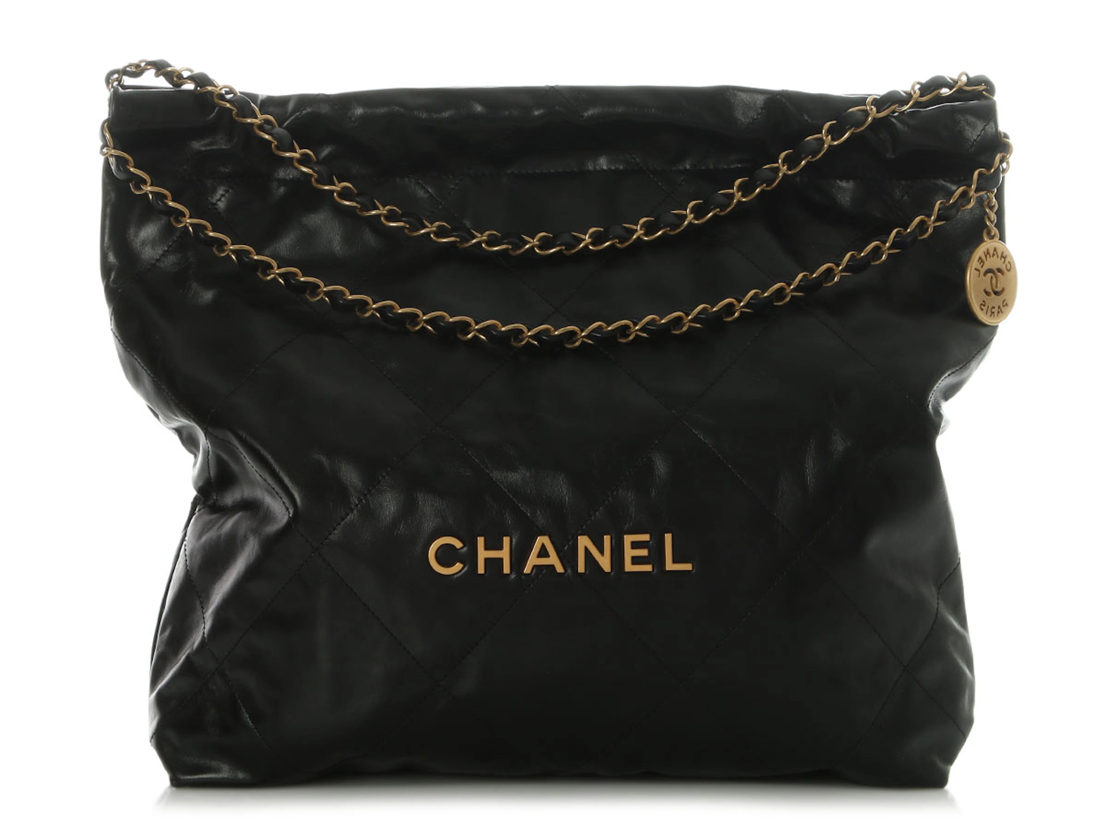 Black Quilted Shiny Calfskin Chanel 22 Aged Gold Hardware, 2024