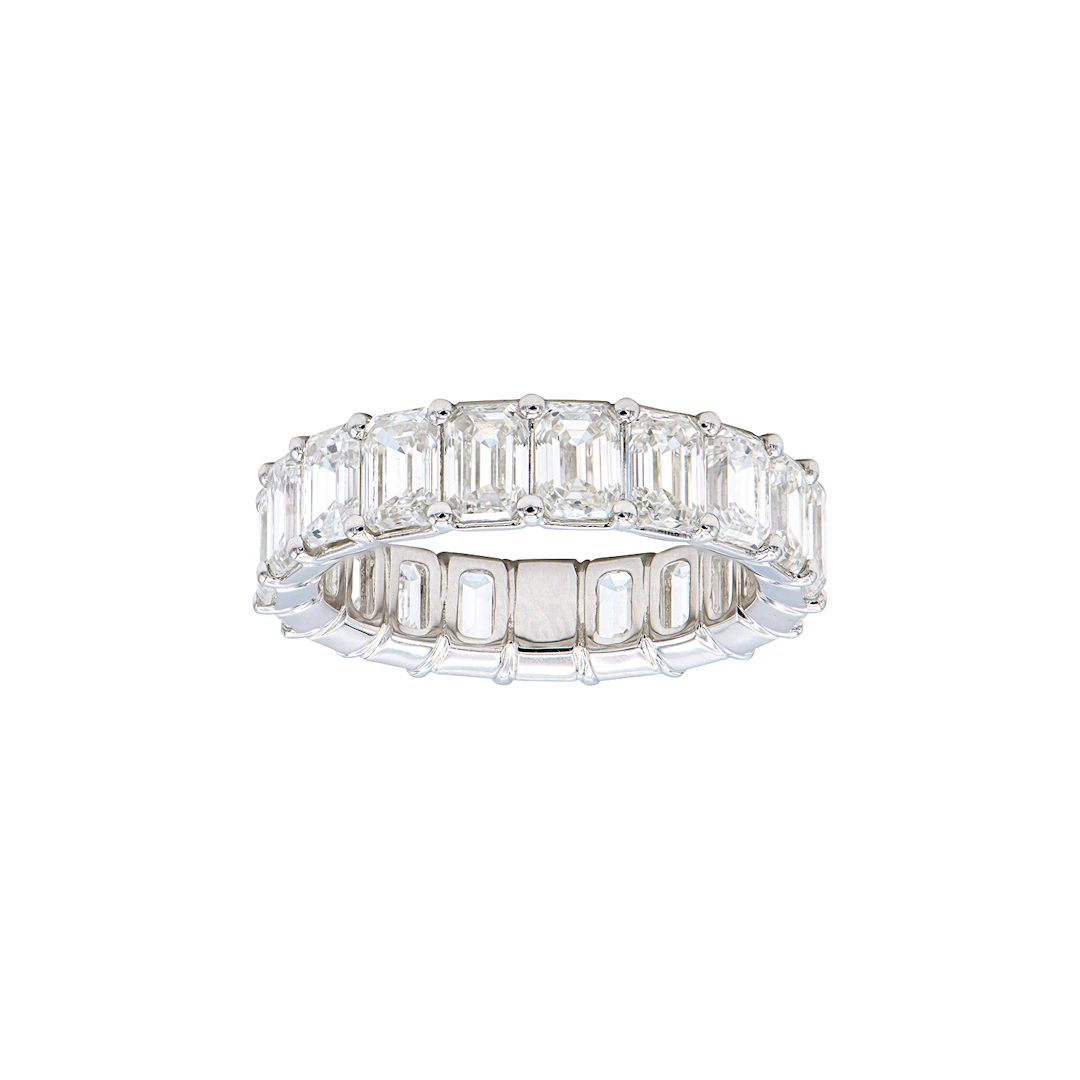 White Gold and 5.80ct Emerald Cut Diamond Eternity Band Ring