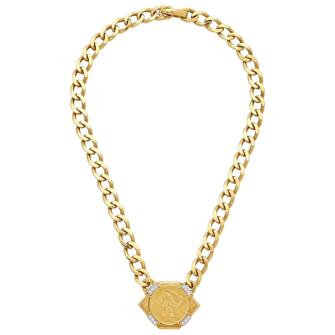 Gold, Platinum, Diamond and Liberty Head Coin Necklace