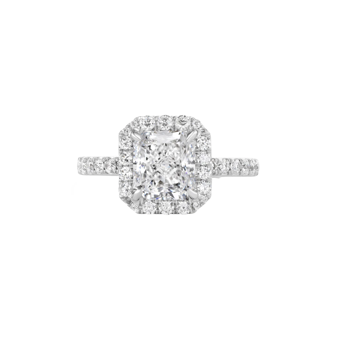 Platinum, 3.11ct Radiant Cut Diamond and Diamond Engagement Ring