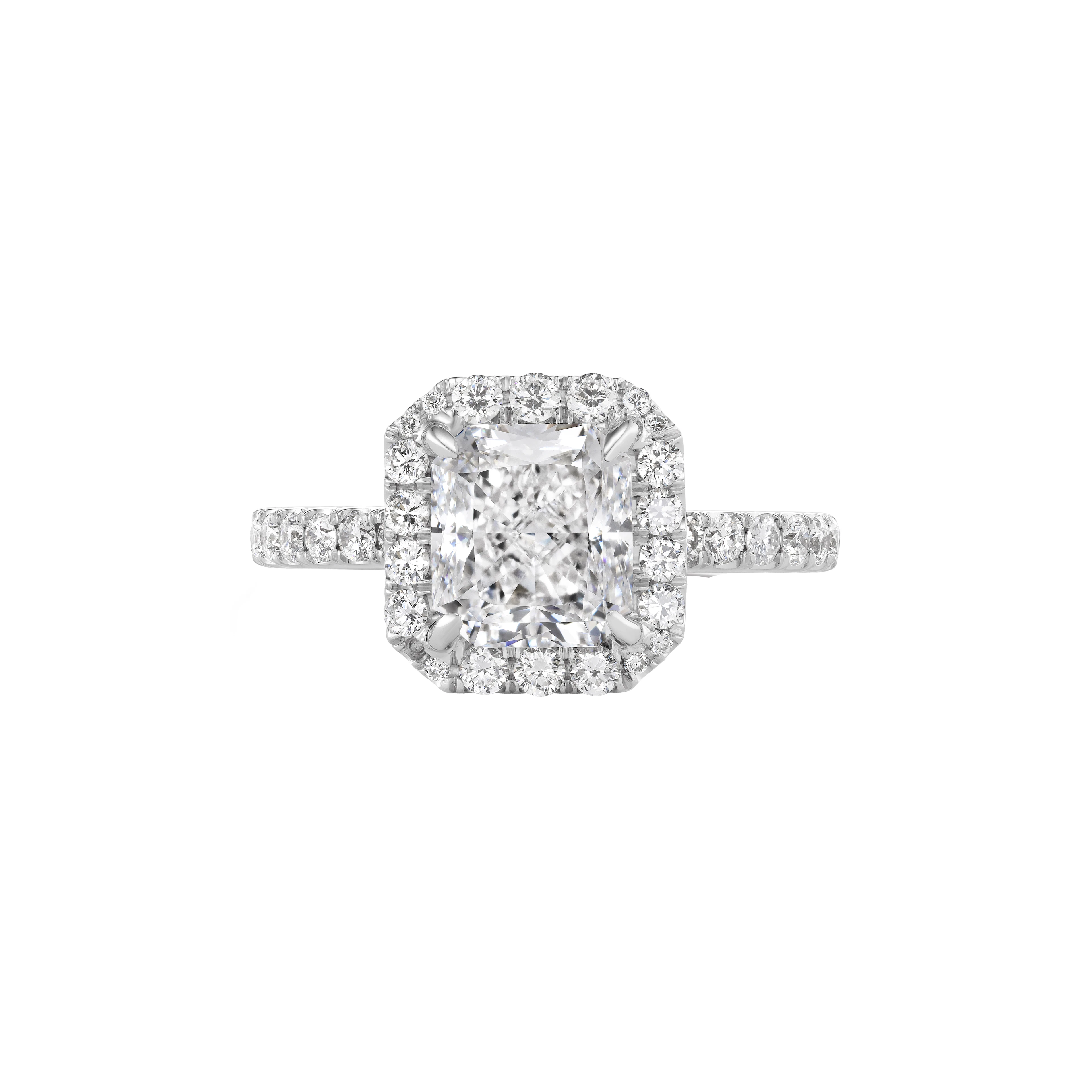 Platinum, 3.11ct Radiant Cut Diamond and Diamond Engagement Ring
