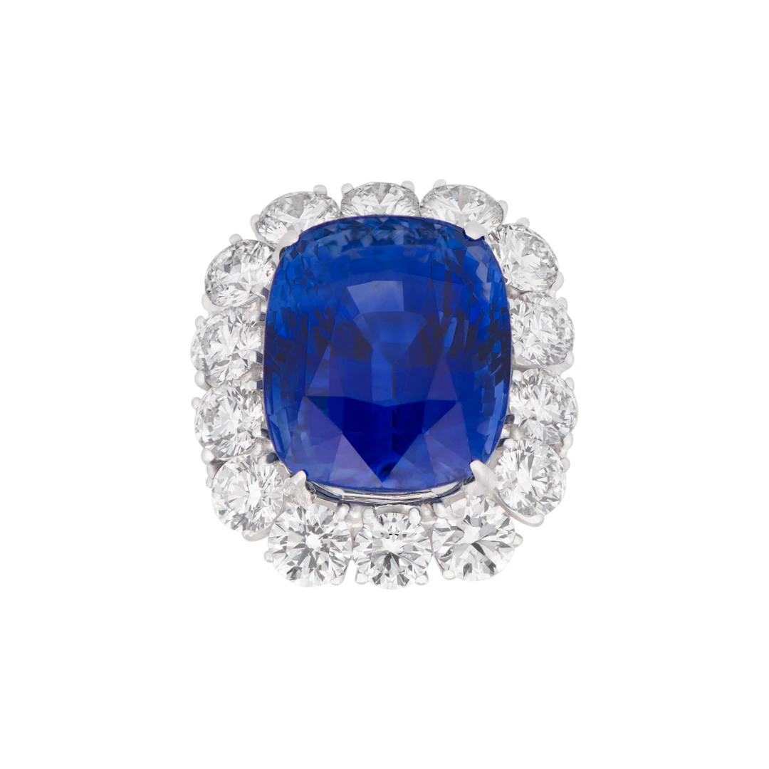 Platinum, 28.37ct Ceylon Sapphire and Diamond Ring