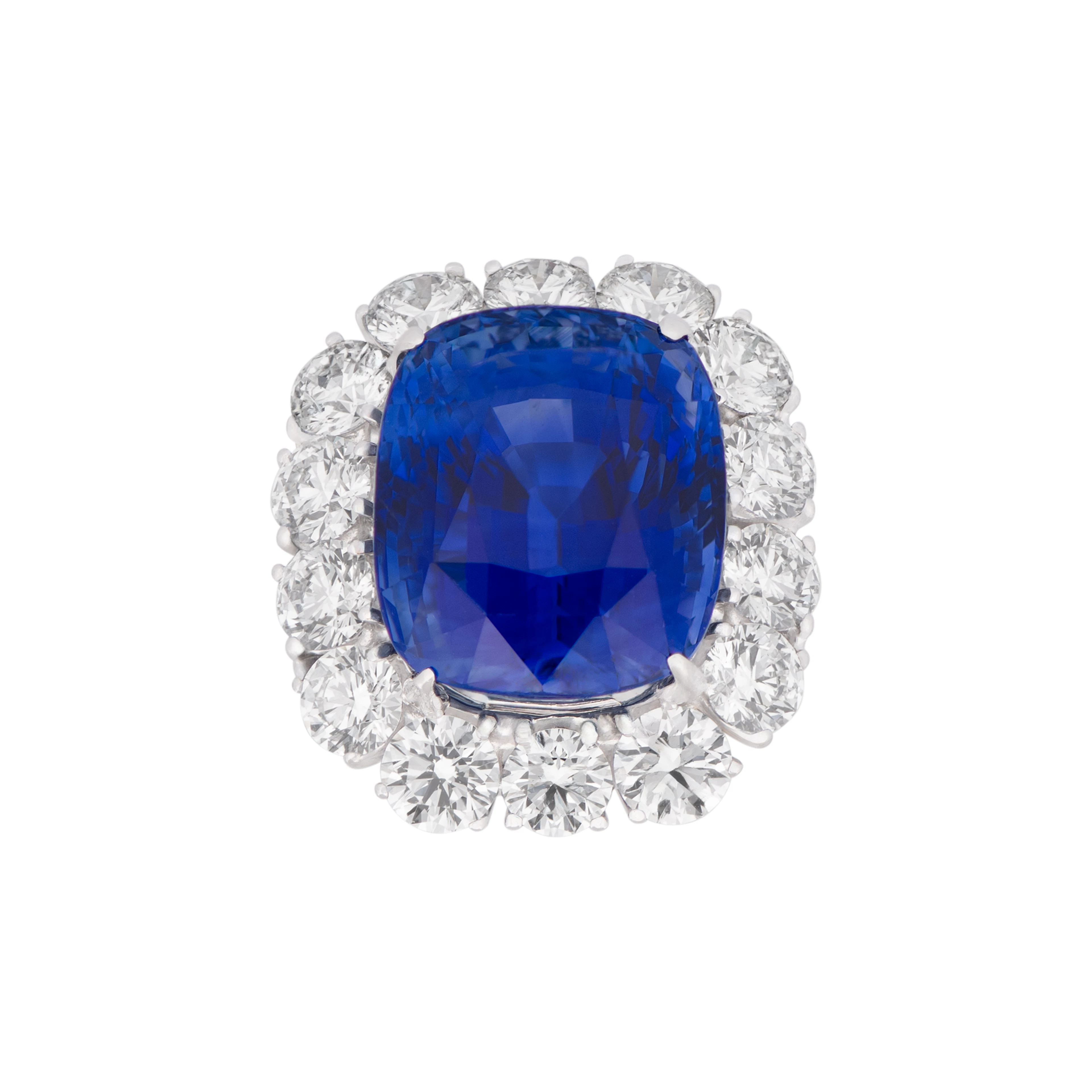 Platinum, 28.37ct Ceylon Sapphire and Diamond Ring
