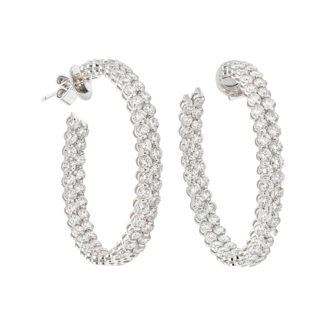 White Gold and 12.60ctw Round Brilliant Cut Diamond Hoop Earrings