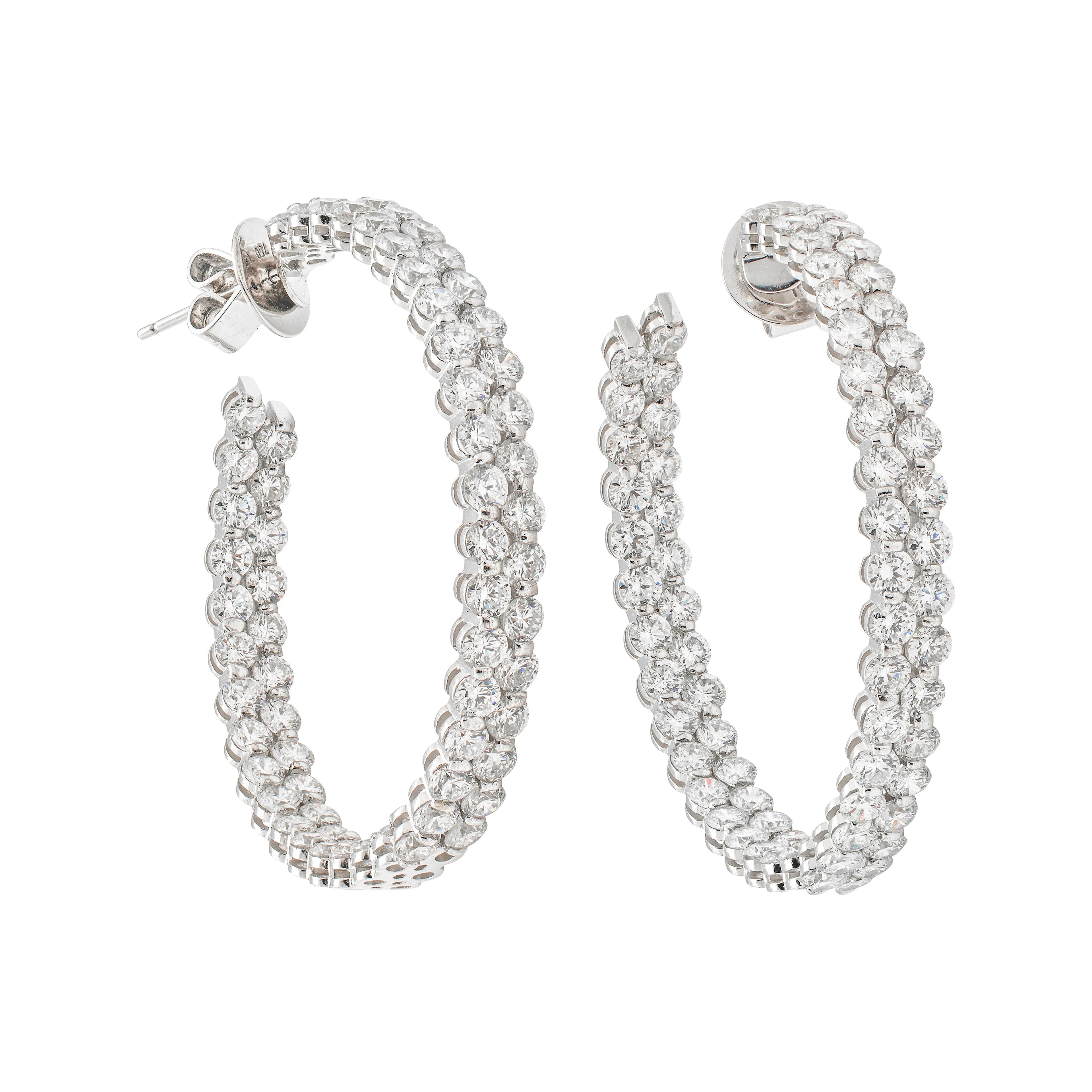 White Gold and 12.60ctw Round Brilliant Cut Diamond Hoop Earrings