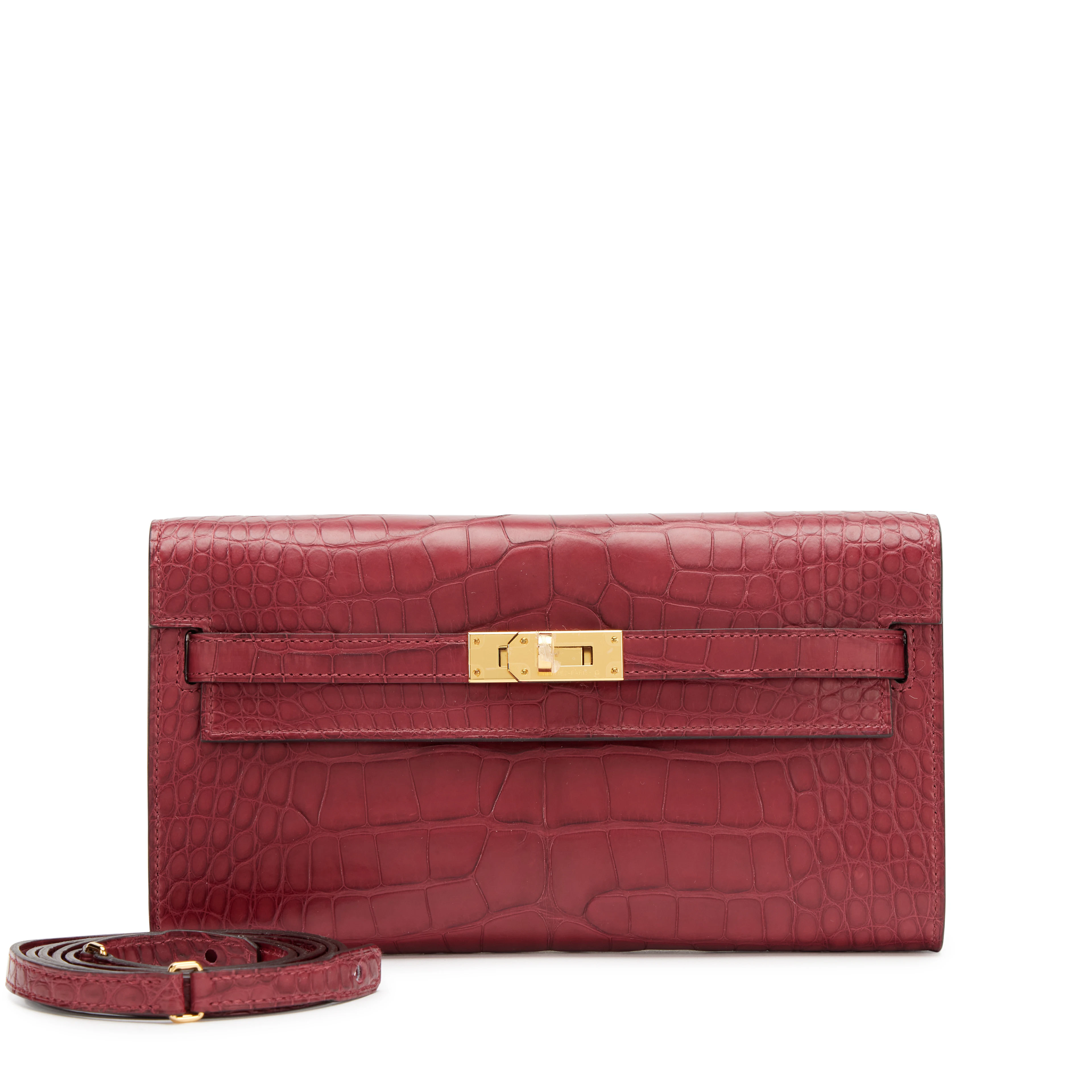 Rouge Grenat Matte Alligator Kelly-To-Go Wallet Gold Hardware, 2022