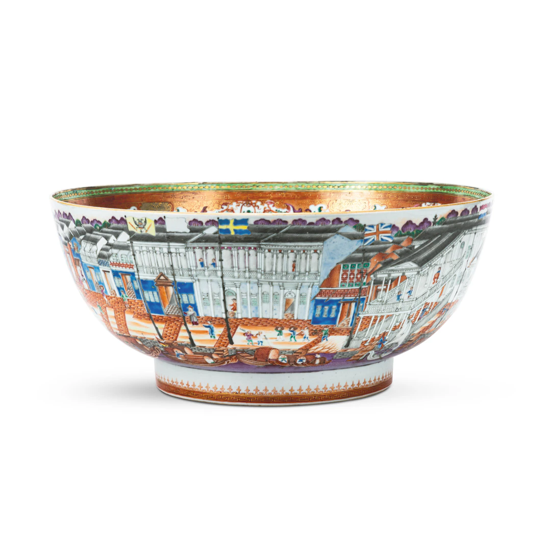 A Chinese Export 'Hong' Punch Bowl, Qing Dynasty, Qianlong Period
