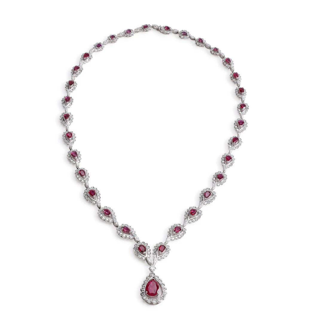 White Gold, Ruby and Diamond Necklace