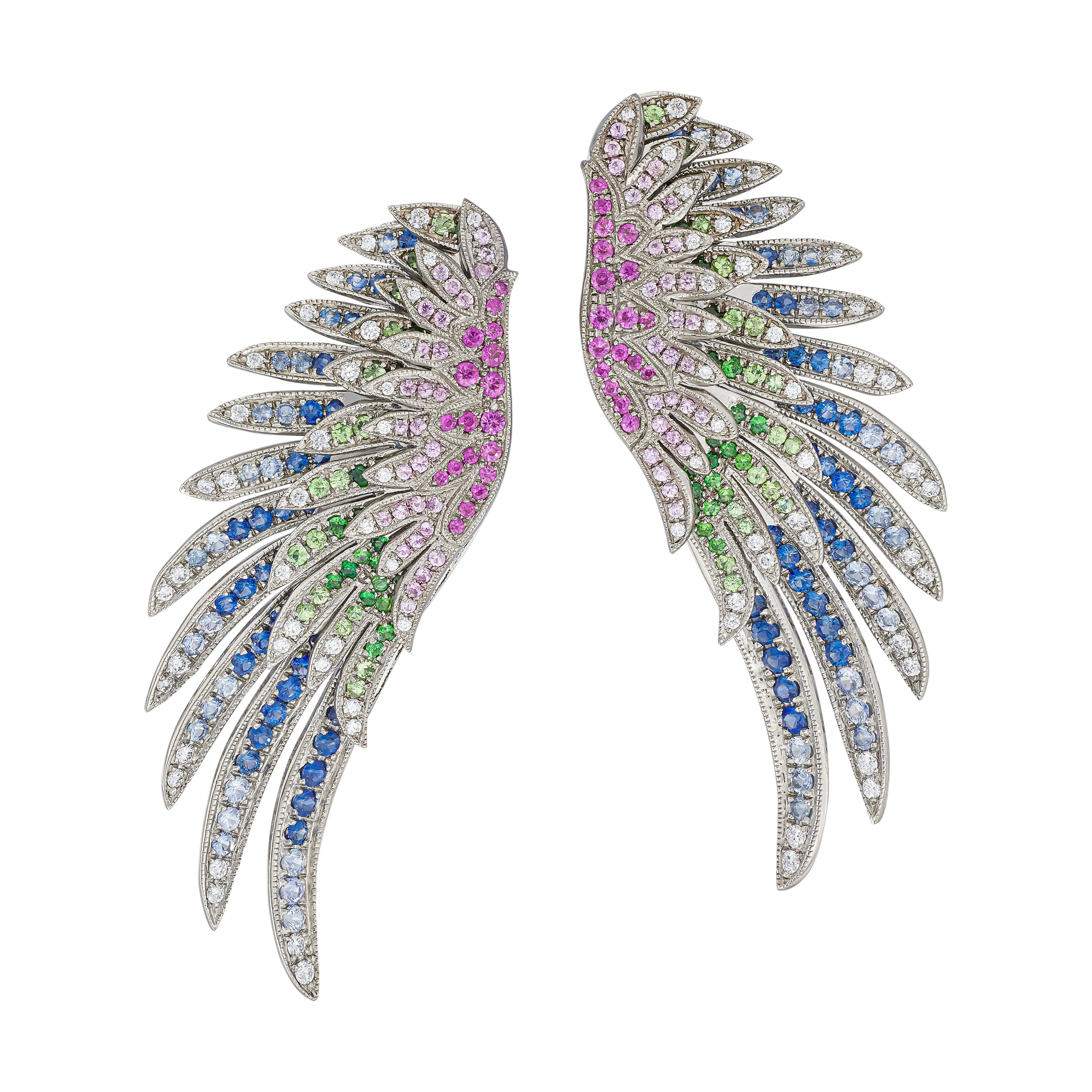 Titanium, Gold, Sapphire and Diamond Wing of Dignity Earrings