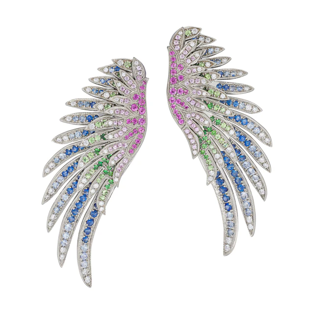 Titanium, Gold, Sapphire and Diamond Wing of Dignity Earrings