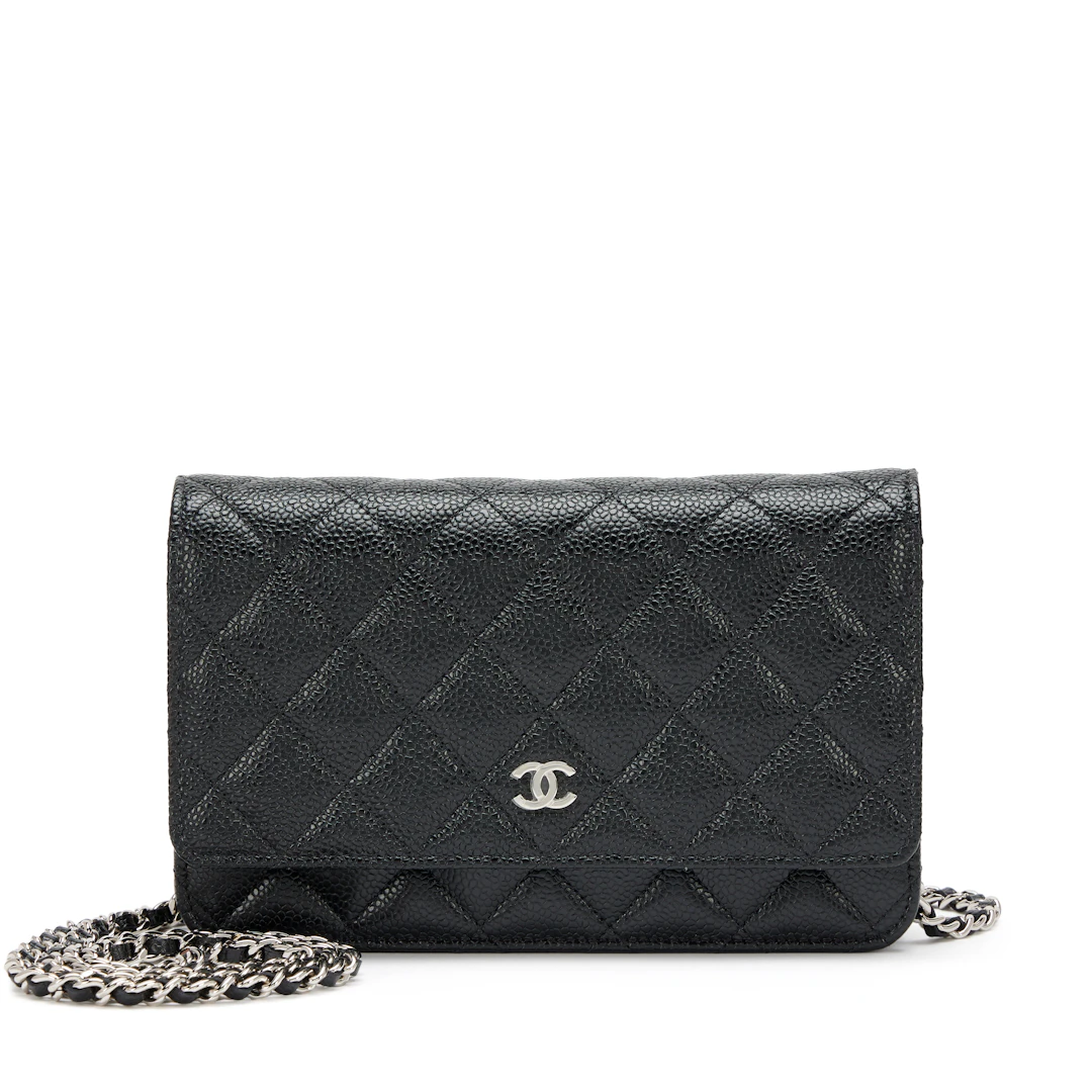 Black Quilted Caviar Classic Wallet On Chain WOC Silver Hardware, 2023