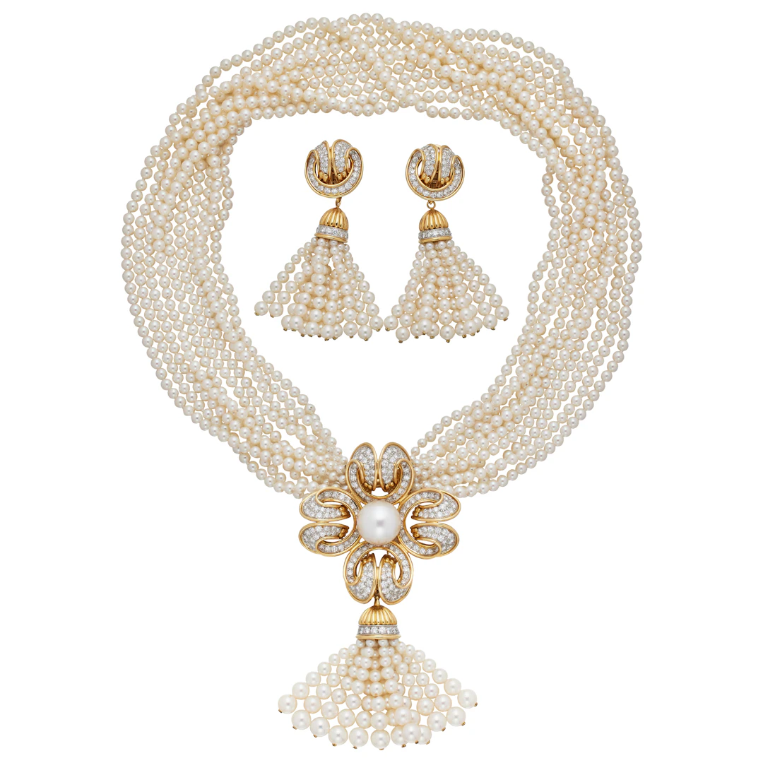 Vintage Gold, Platinum, Cultured Pearl and Diamond Convertible Earclips