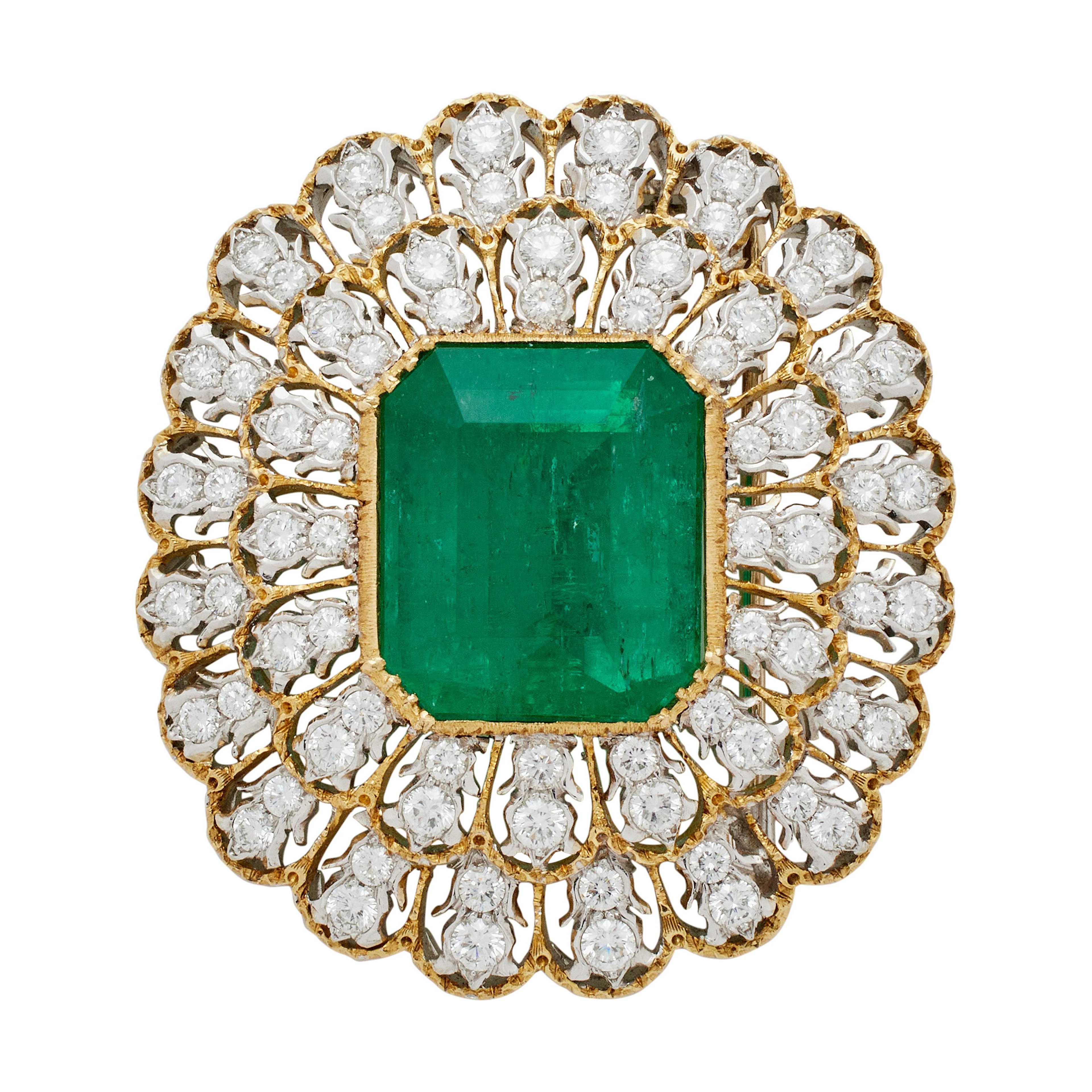 Vintage Gold, White Gold, 18.00ct Afghanistan Emerald and Diamond