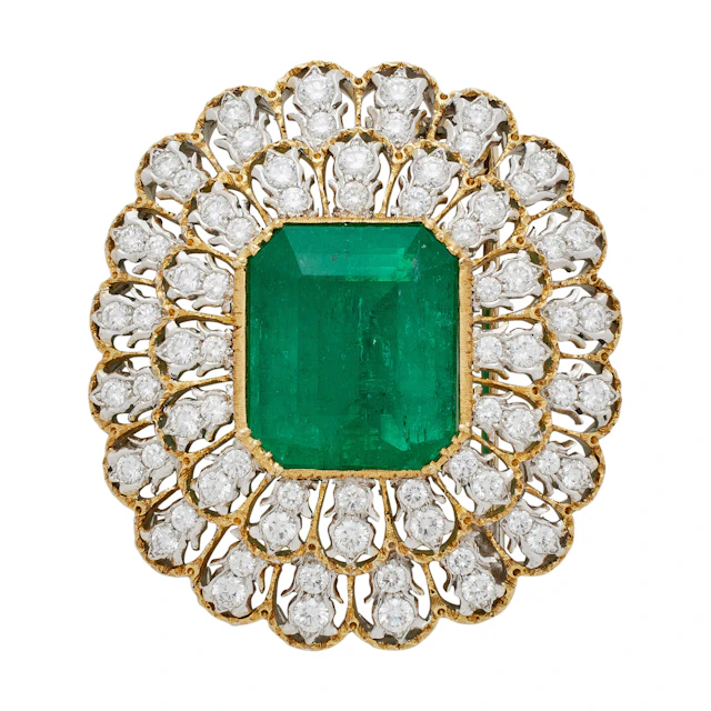 Vintage Gold, White Gold, 18.00ct Afghanistan Emerald and Diamond