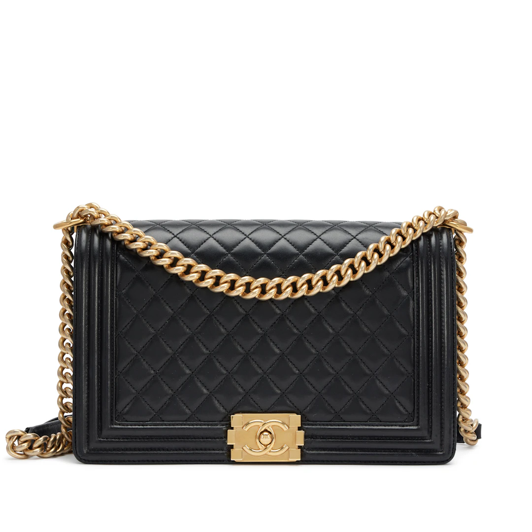 Black Quilted Lambskin Large Boy Bag Aged Gold Hardware, 2015-2016