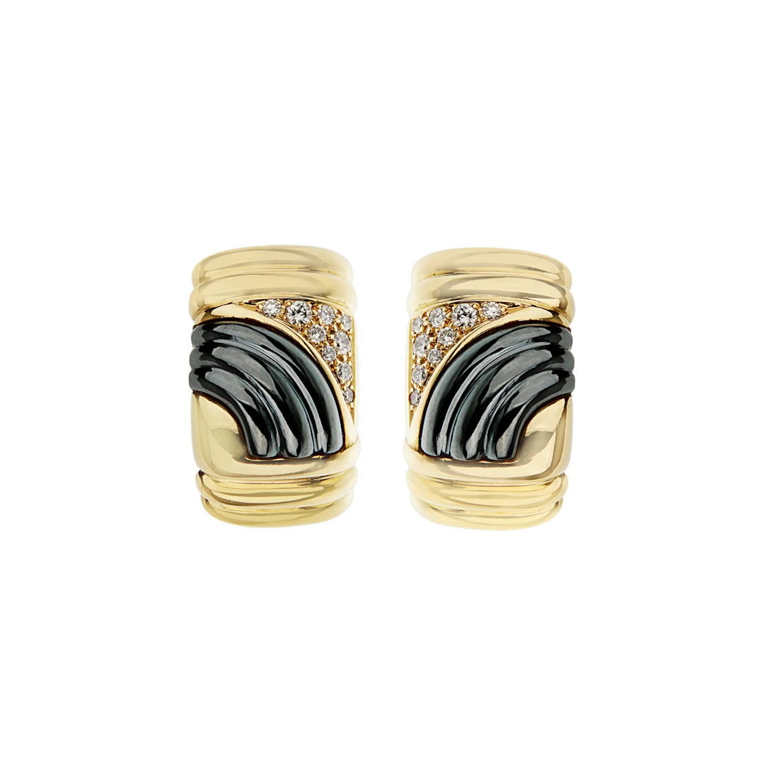 Gold, Hematite and Diamond Parentesi Earclips